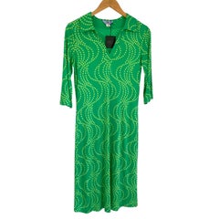 Green on green wave dots silk jersey polo dress FLORA KUNG
