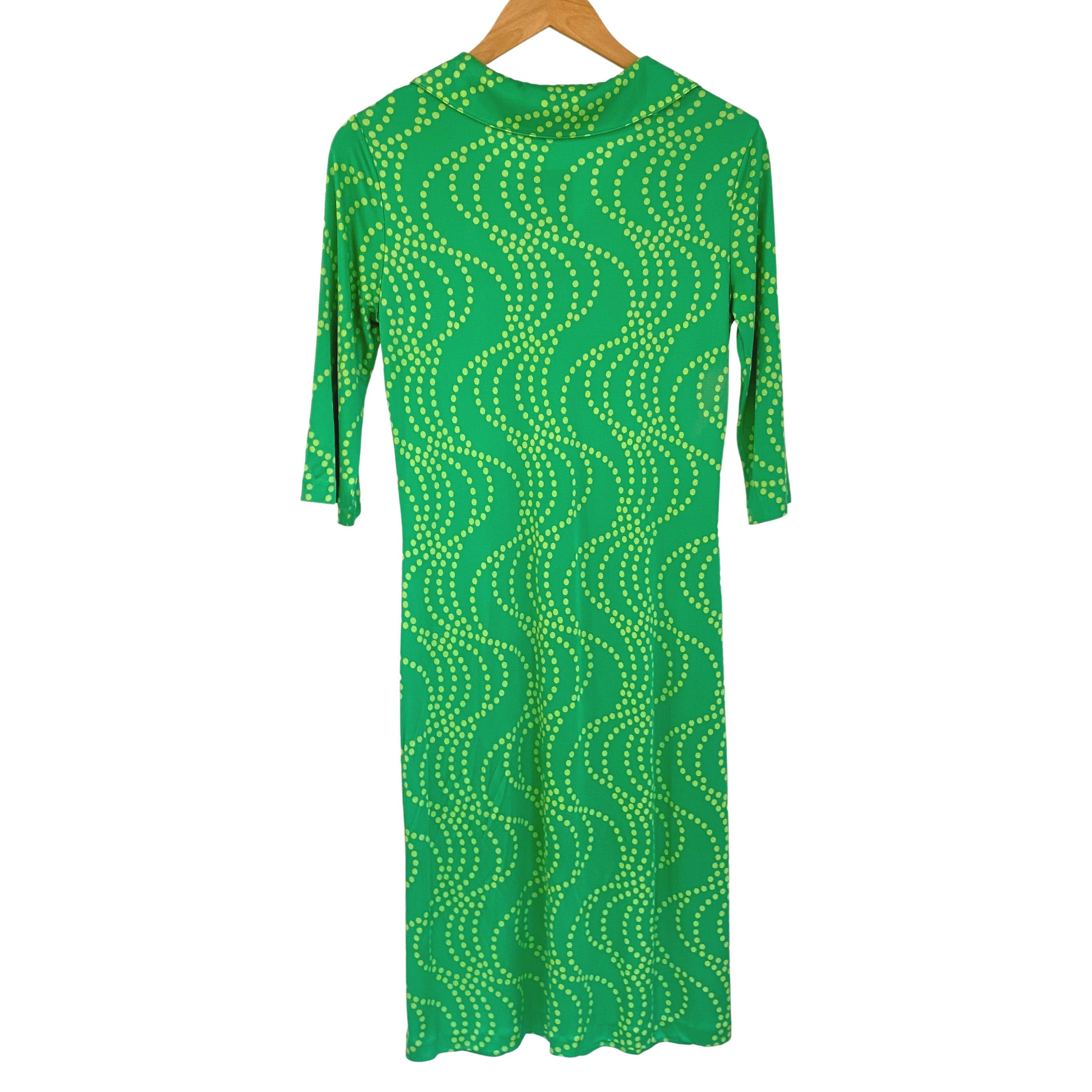 Women's Green on green wave dots silk jersey polo dress FLORA KUNG For Sale