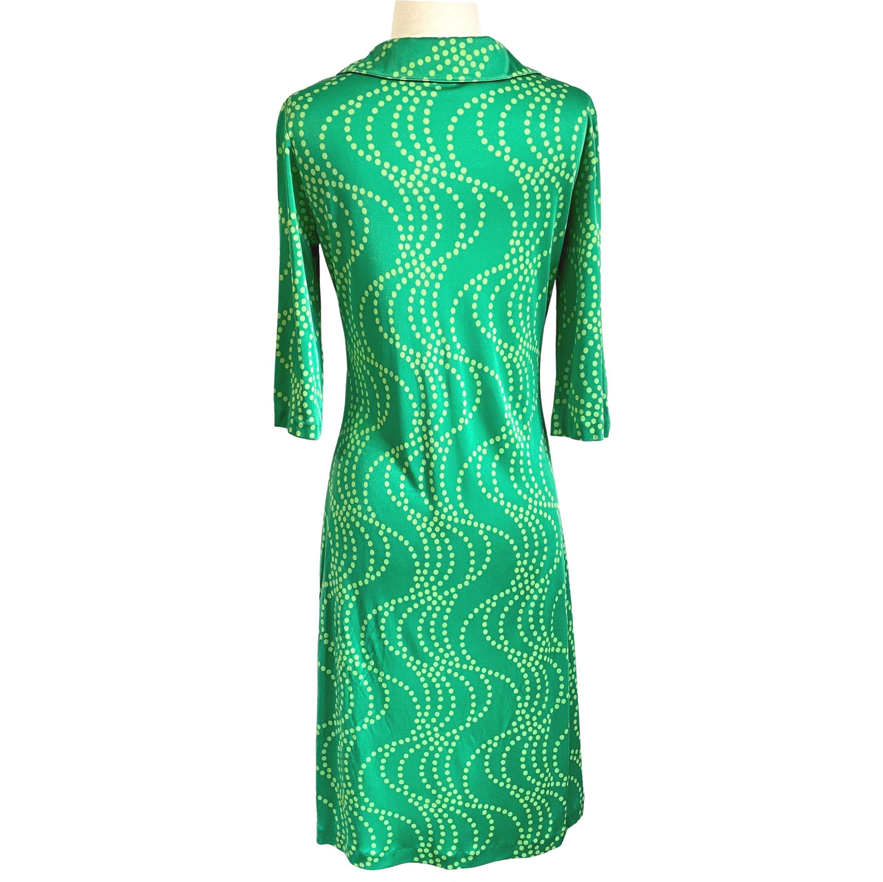 Green on green wave dots silk jersey polo dress FLORA KUNG For Sale 2