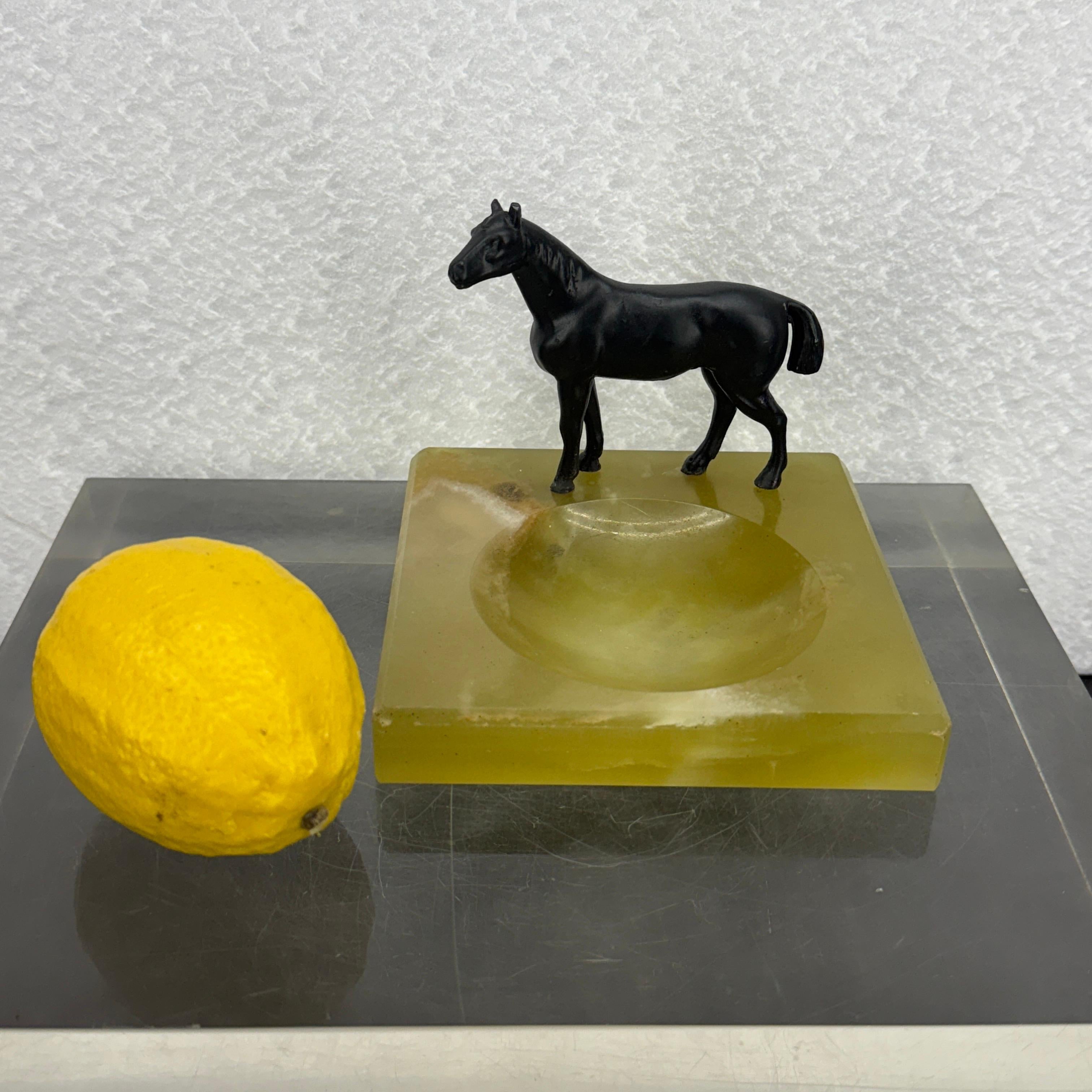 Green Onyx and Bronze Horse Statue Ashtray Jewelry Tray For Sale 3