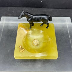 Green Onyx and Bronze Horse Statue Ashtray Jewelry Tray