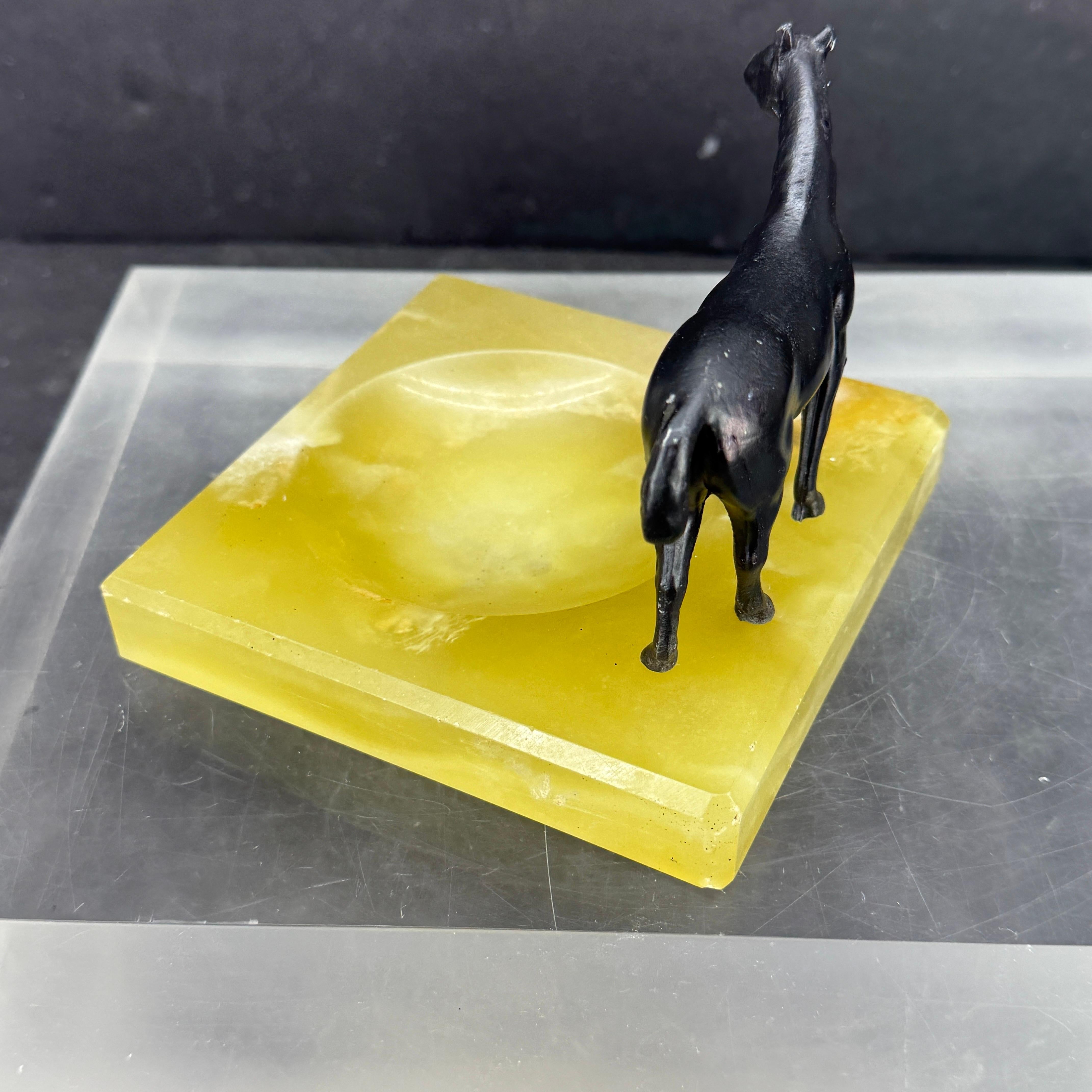 French Green Onyx and Bronze Horse Statue Ashtray Jewelry Tray For Sale