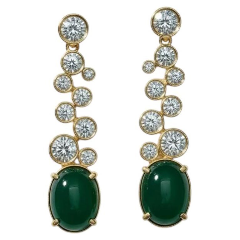 Pendientes de ónice verde y topacio incoloro en oro de 14k en venta