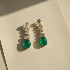 Green Onyx and Colorless Topaz Drop Earrings studs, silver, gold