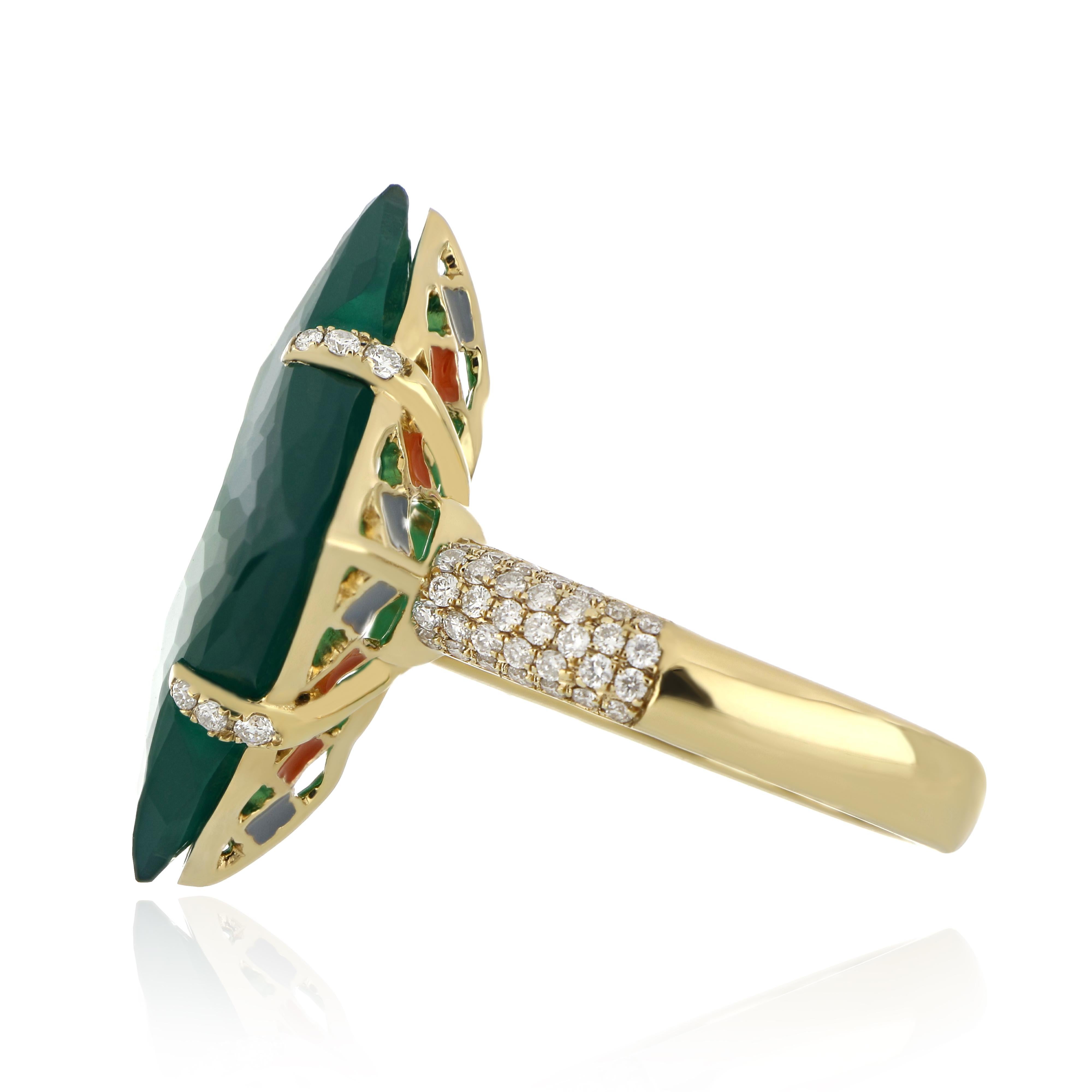 En vente :  Bague cloutée en or jaune 14 carats, onyx vert et diamants 3