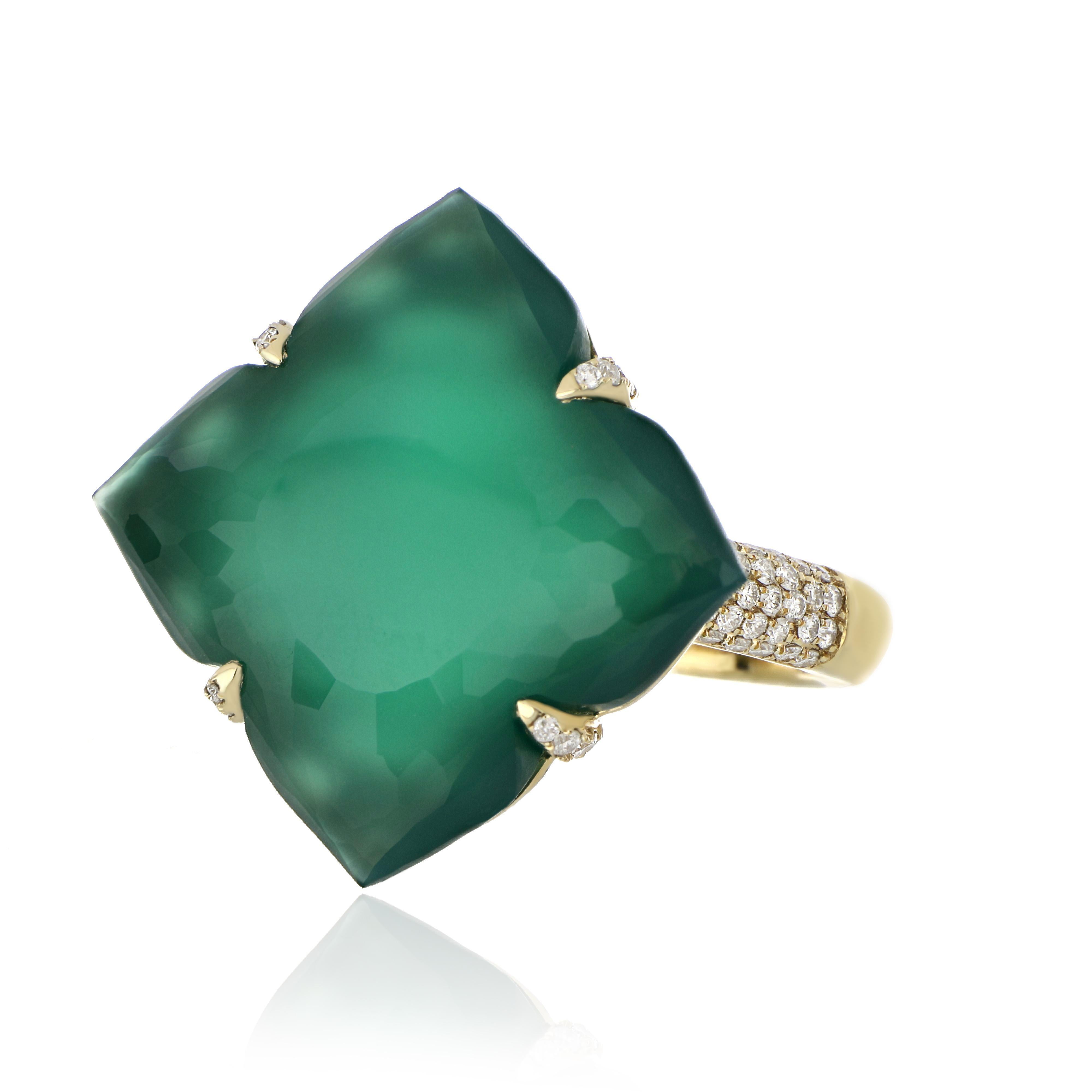 En vente :  Bague cloutée en or jaune 14 carats, onyx vert et diamants 4