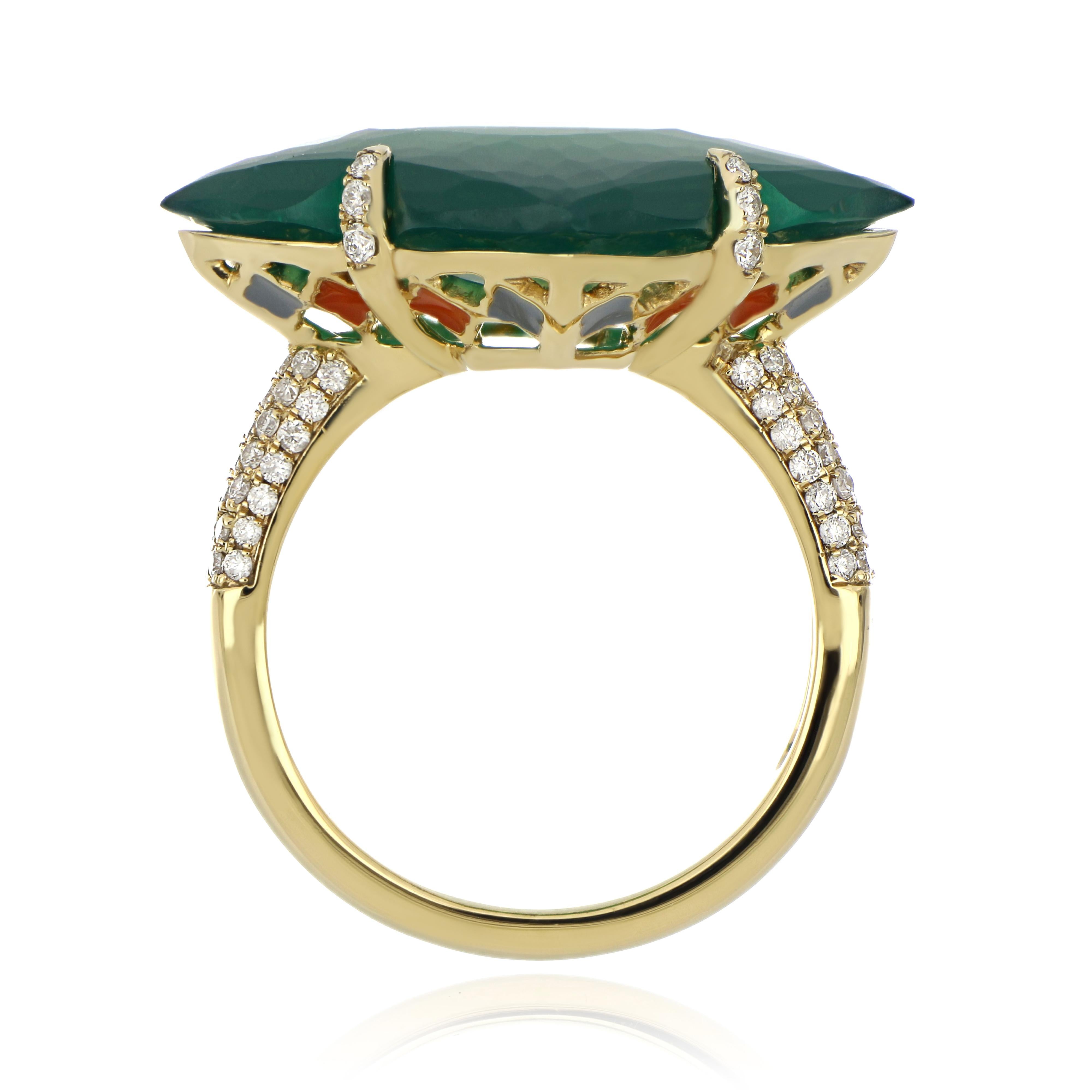 En vente :  Bague cloutée en or jaune 14 carats, onyx vert et diamants 6