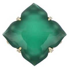 Green Onyx and Diamond Studded Ring in 14 Karat Yellow Gold