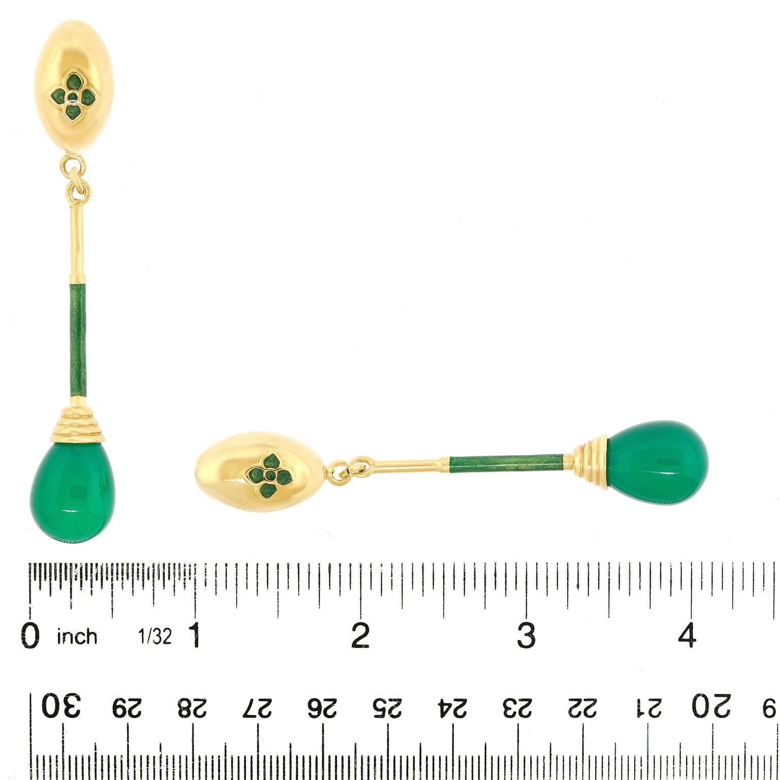 Boucles d'oreilles chandelier en onyx vert et émail en vente 1