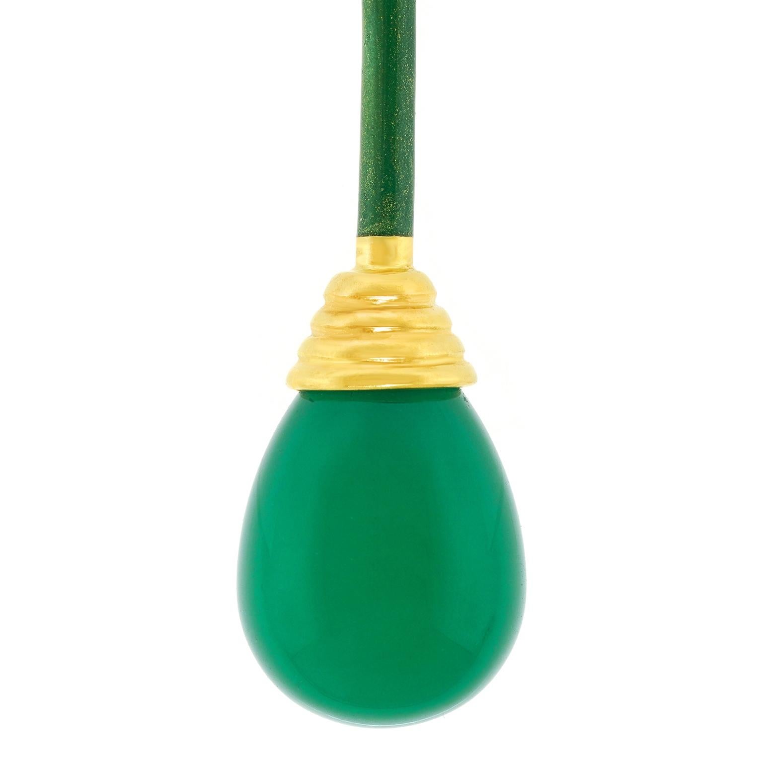 Boucles d'oreilles chandelier en onyx vert et émail en vente 2