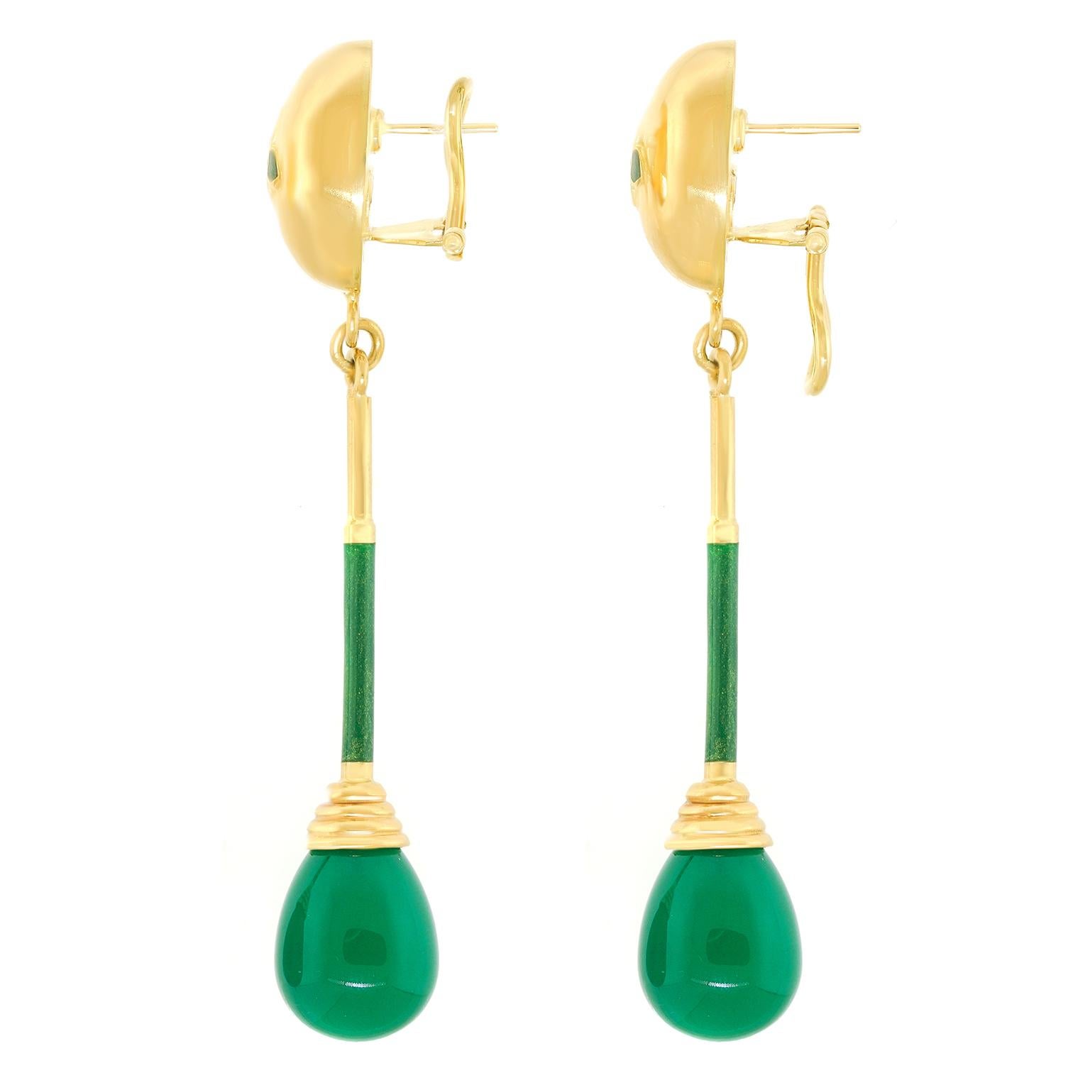 Boucles d'oreilles chandelier en onyx vert et émail en vente 4