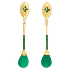 Green Onyx and Enamel Chandelier Earrings