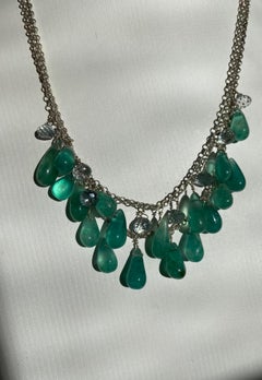 Green Onyx and Light Green Quartz Smooth Briolettes on a Sterling Silver Chain