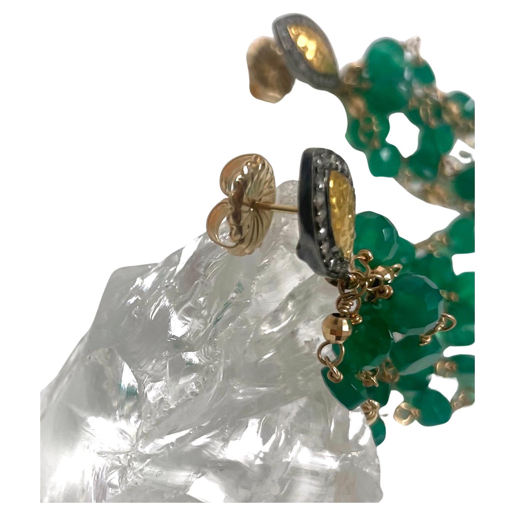 Green Onyx and Pave Diamonds Paradizia Earrings In New Condition For Sale In Laguna Beach, CA