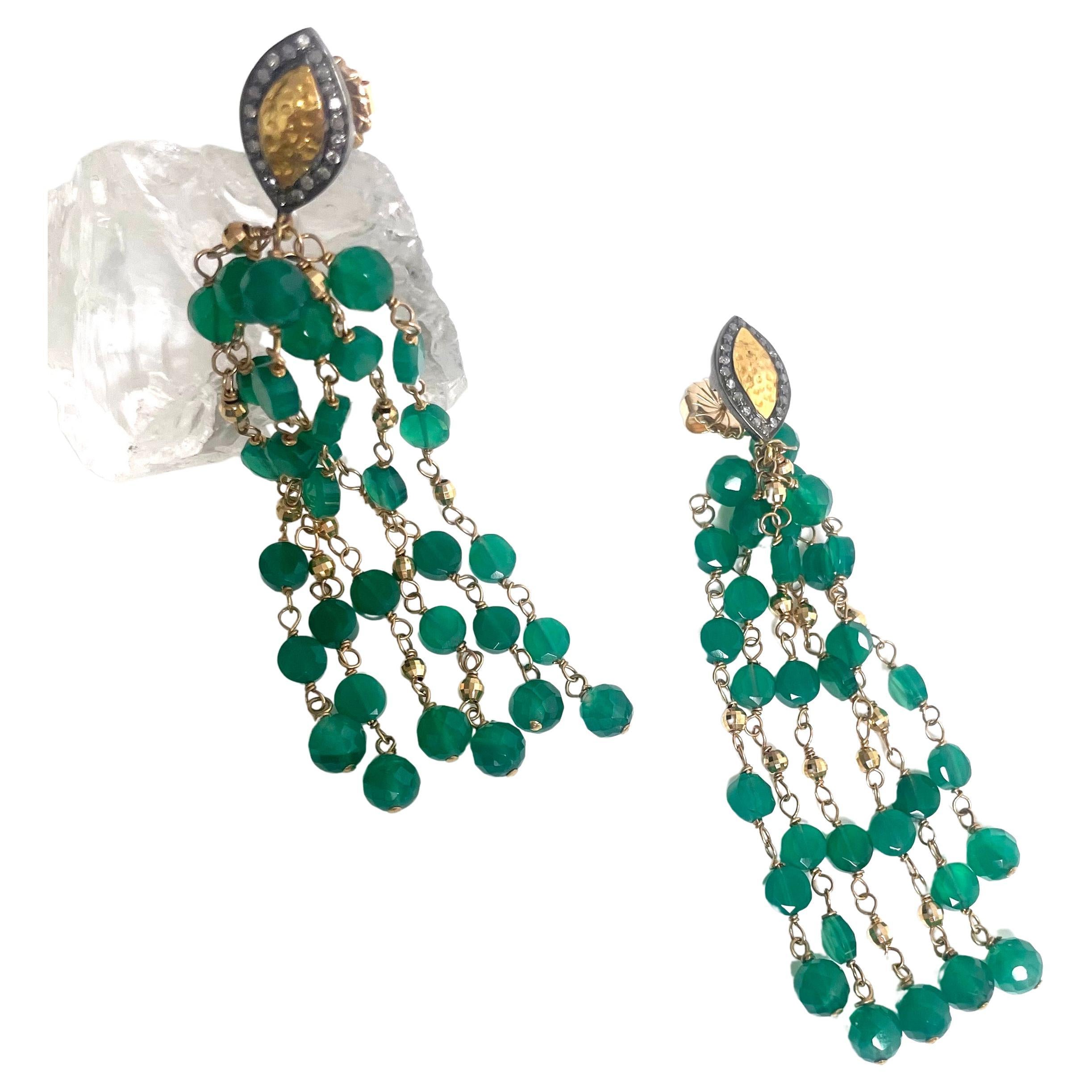 Paradizia-Ohrringe aus grünem Onyx und Pavé-Diamanten Damen im Angebot