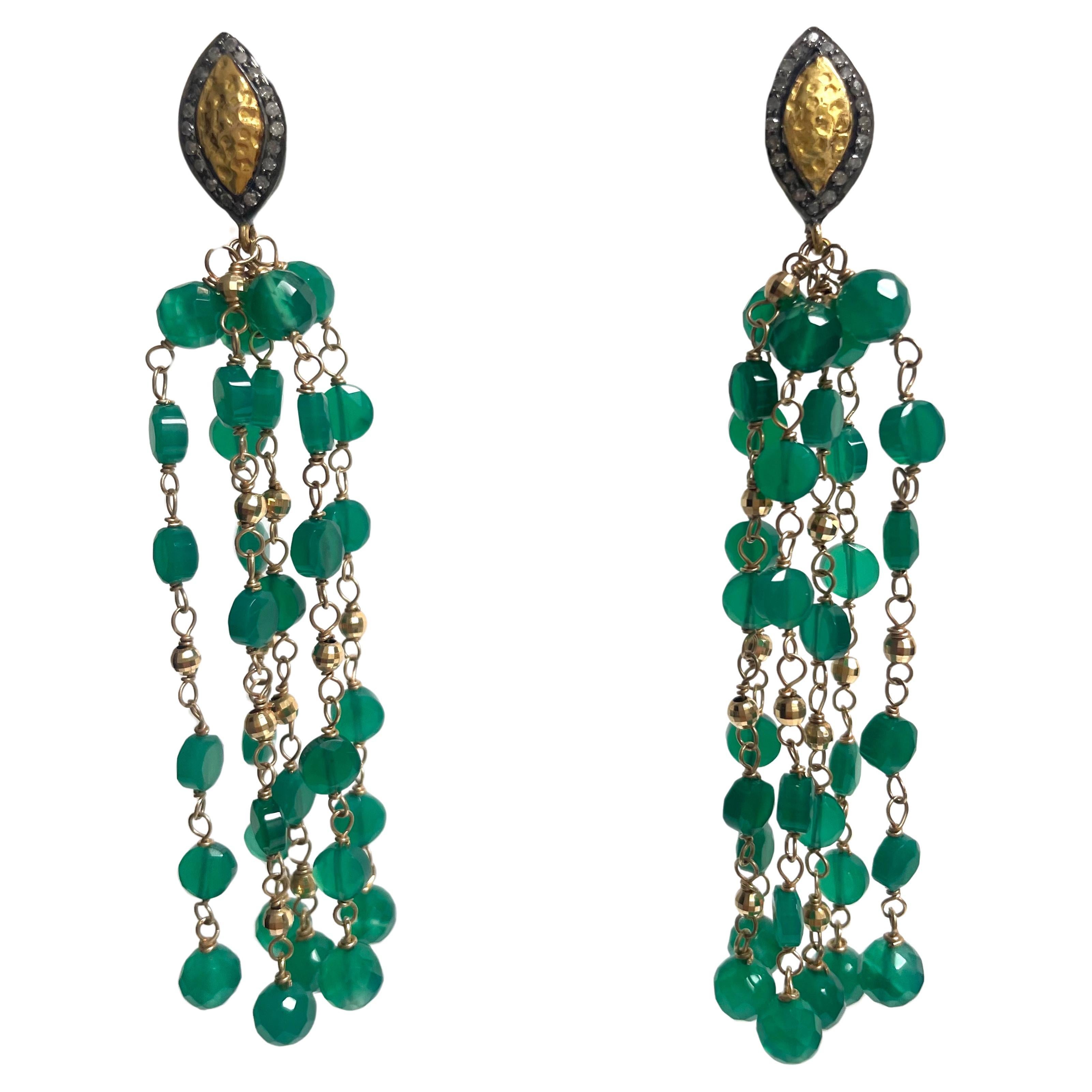 Green Onyx and Pave Diamonds Paradizia Earrings For Sale 1