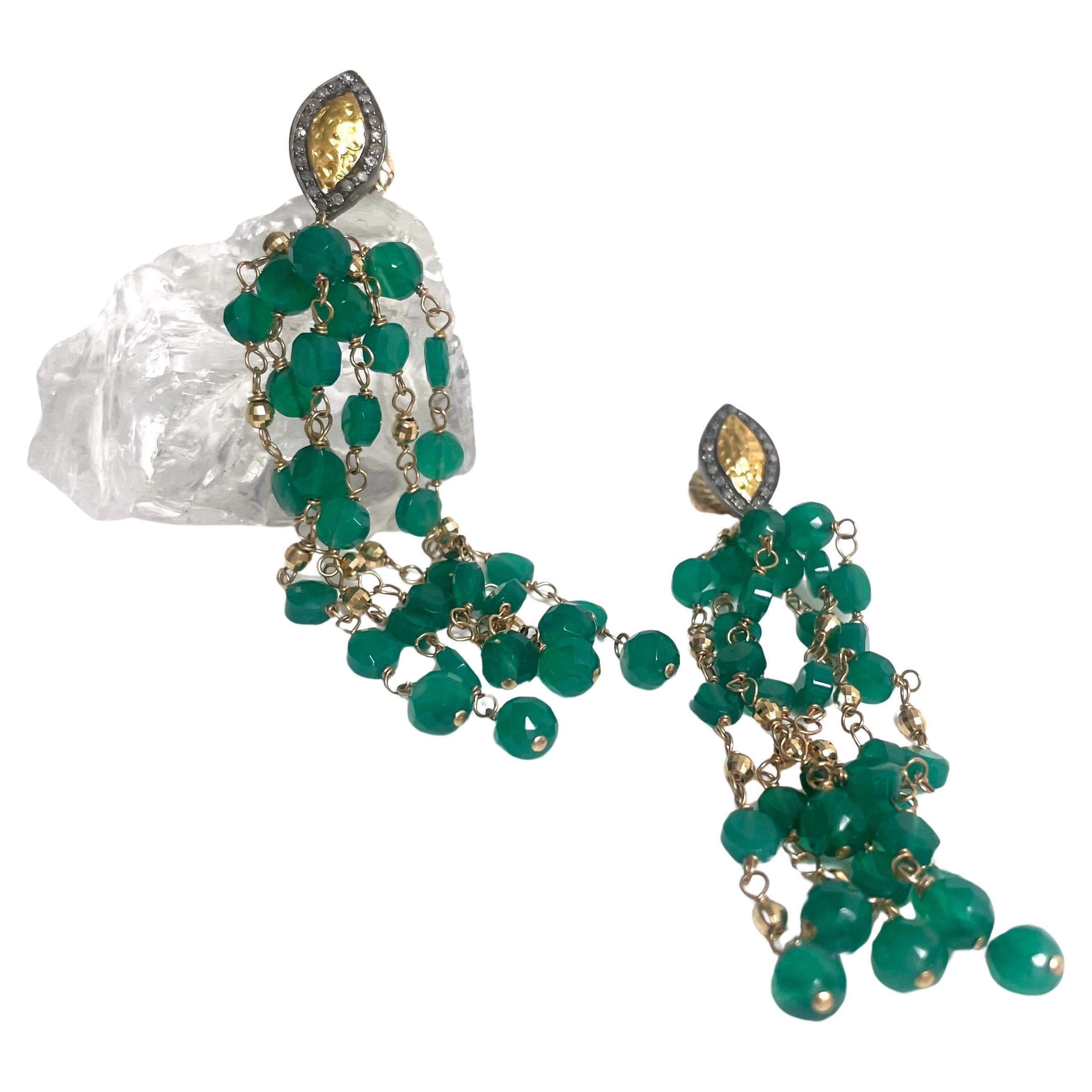 Green Onyx and Pave Diamonds Paradizia Earrings For Sale 2