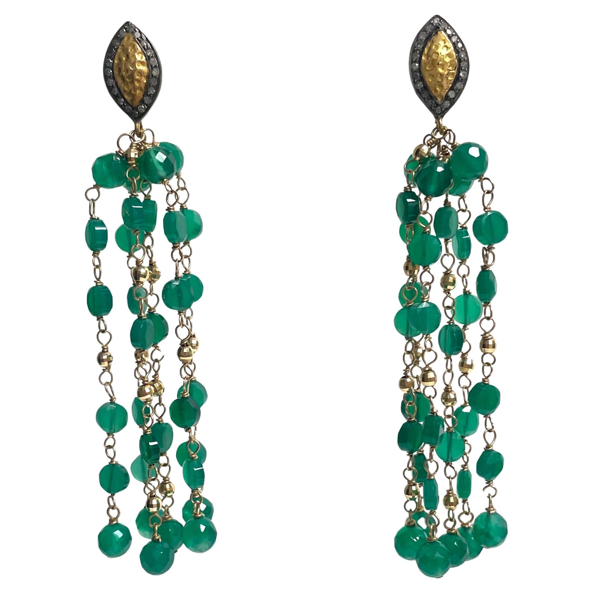 Green Onyx and Pave Diamonds Paradizia Earrings For Sale
