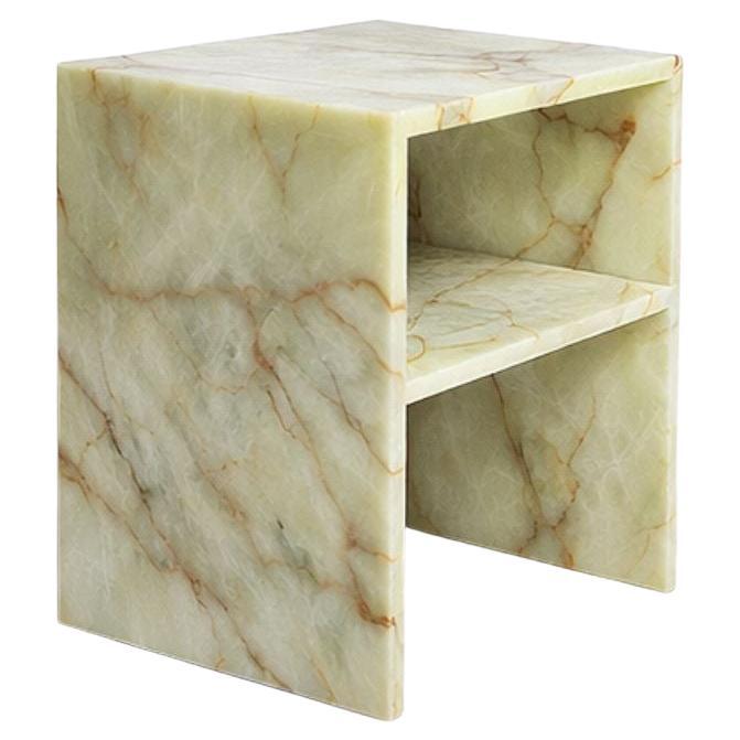 Green Onyx Bedside Table with Open Shelf For Sale