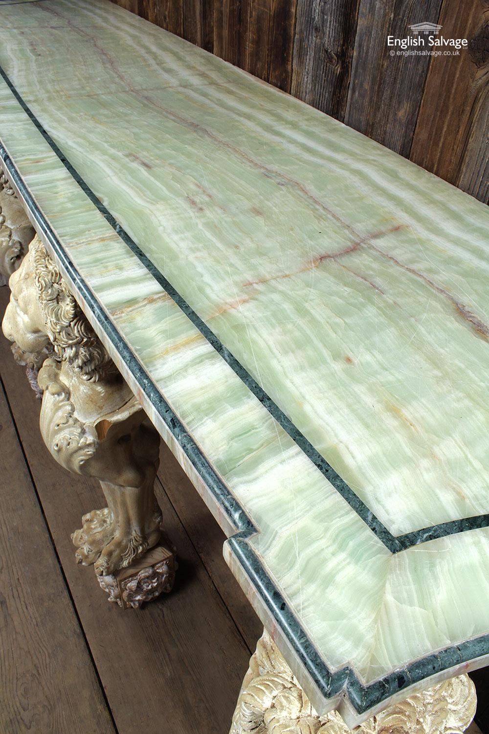 European Green Onyx Carved Console Table, 20th Century For Sale