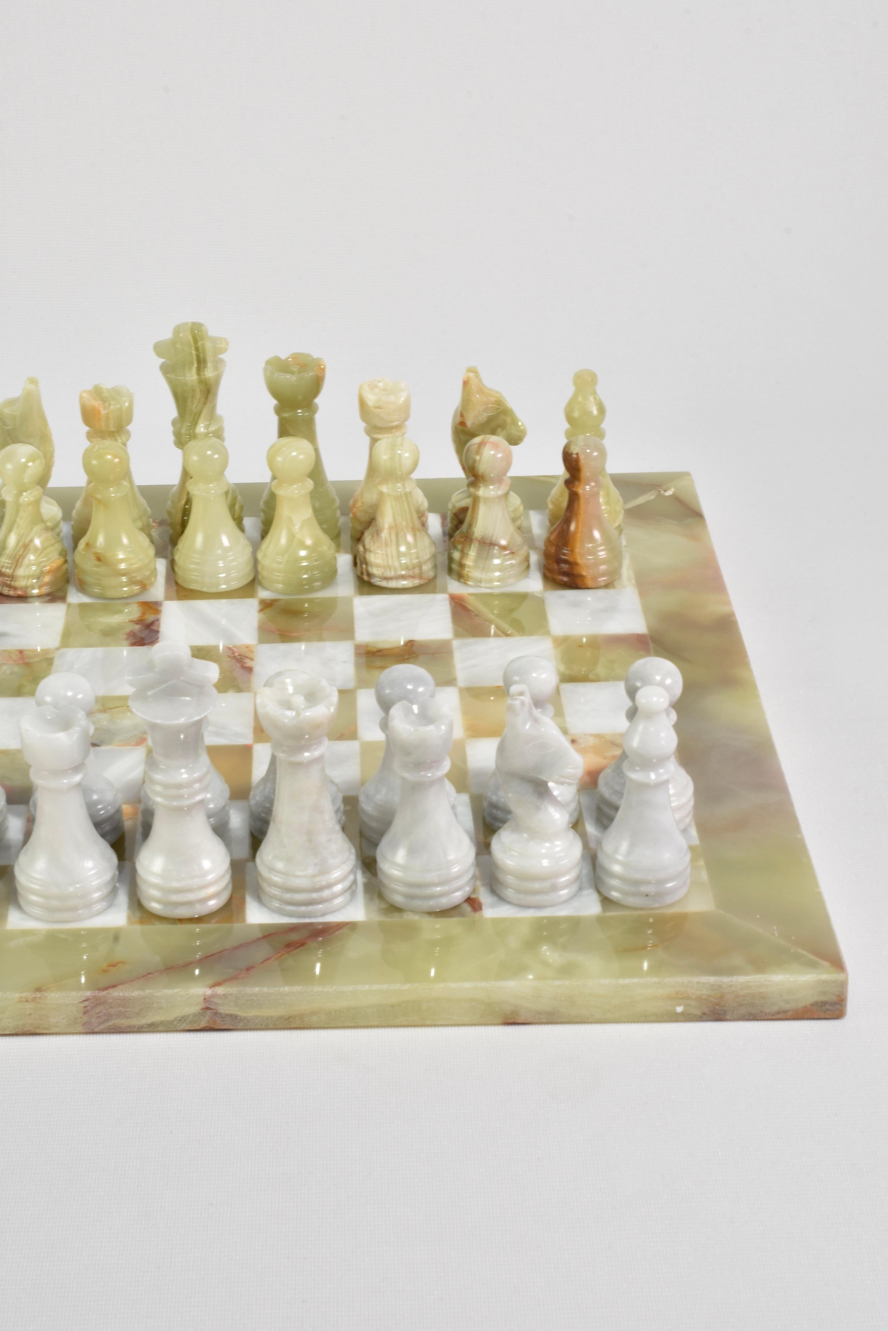 Hand-Carved Green Onyx Chess Set