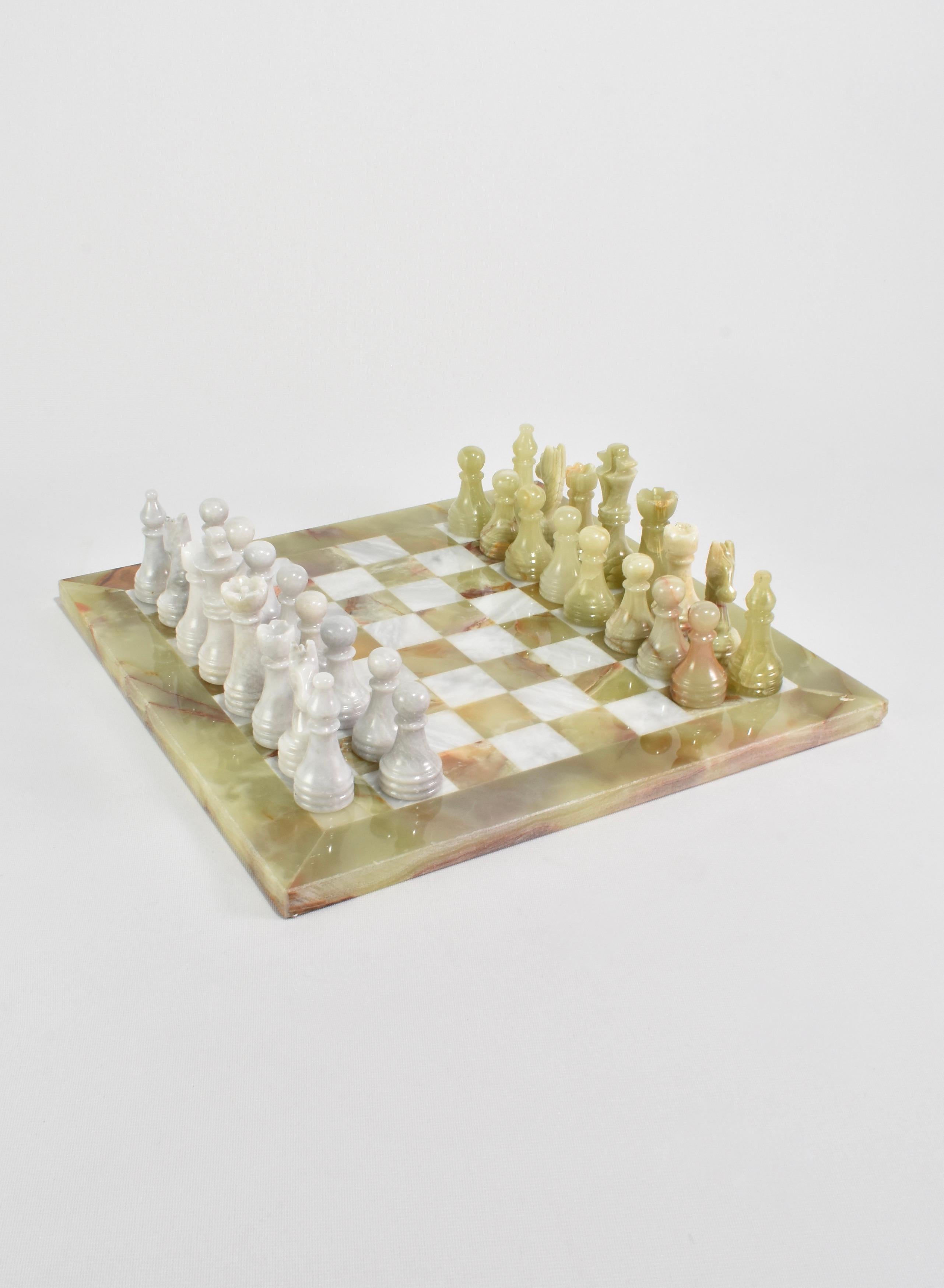 20th Century Green Onyx Chess Set