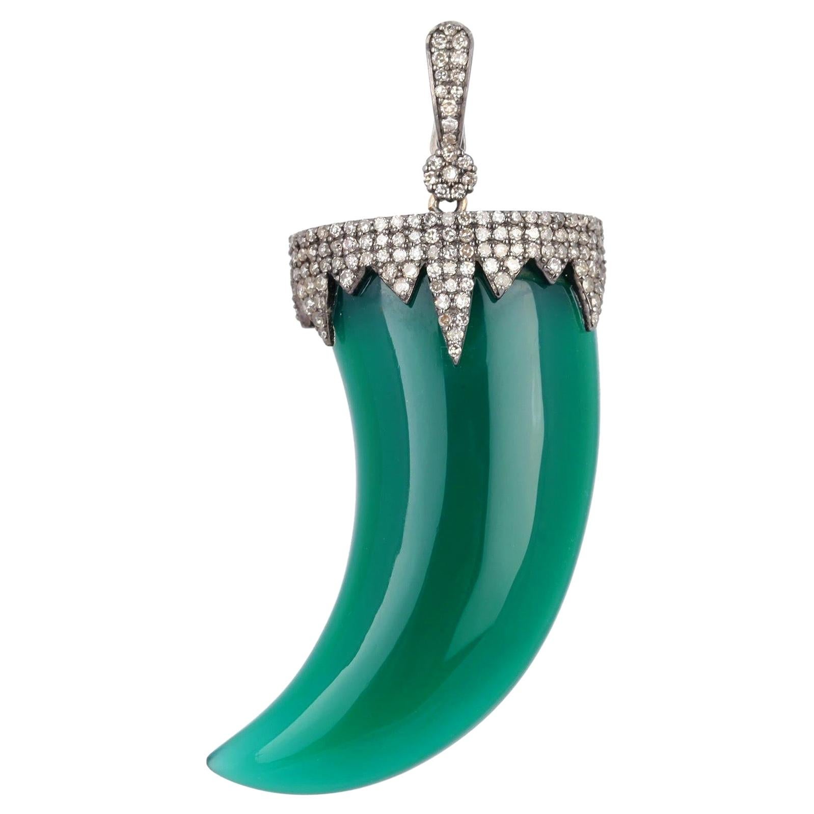 Green Onyx Diamond Pendant Necklace
