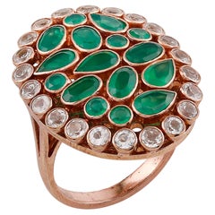 Green Onyx Cluster Ring in 925 Sterling Silver