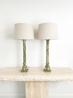 1950s Green Onyx Table Lamps, French Design
