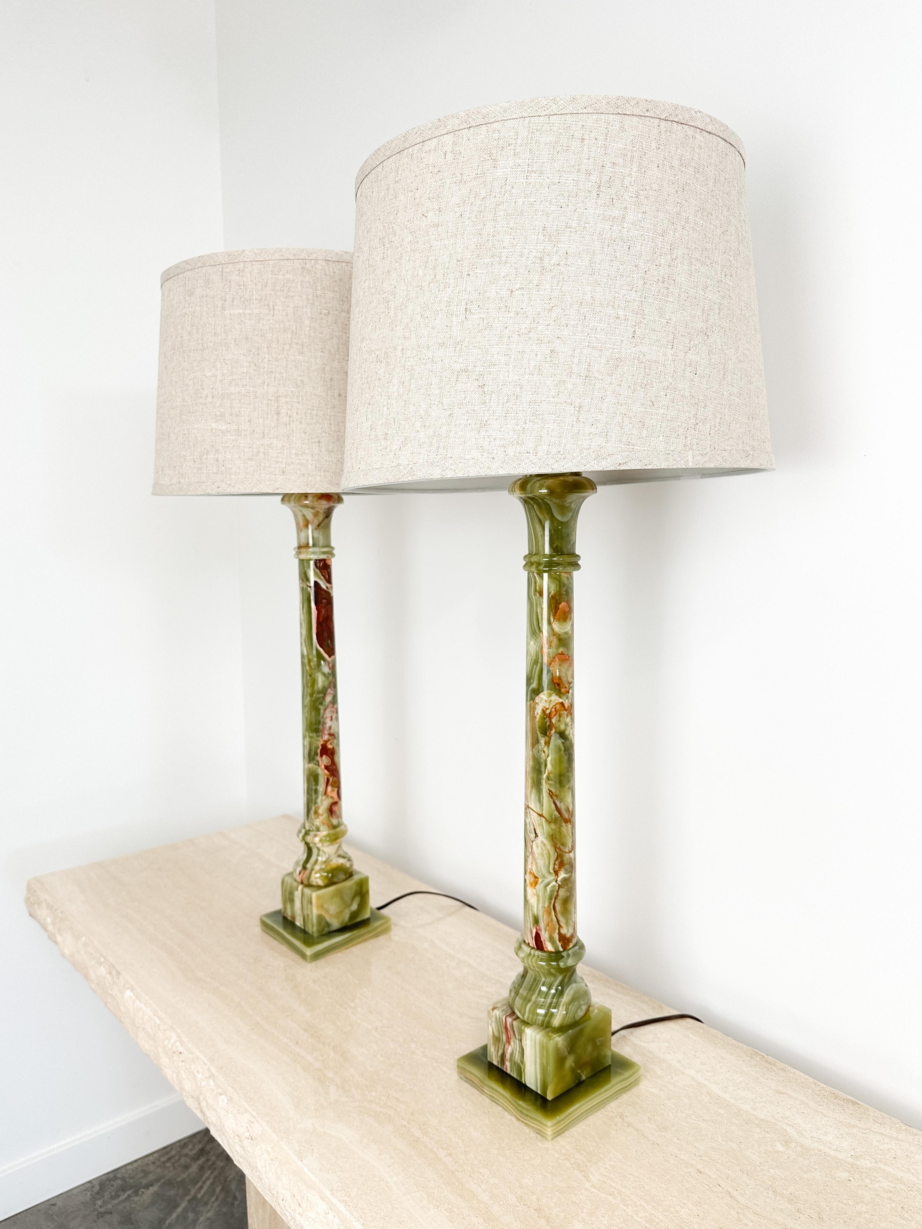 Mid-Century Modern 1950s Green Onyx Table Lamps, French Design
