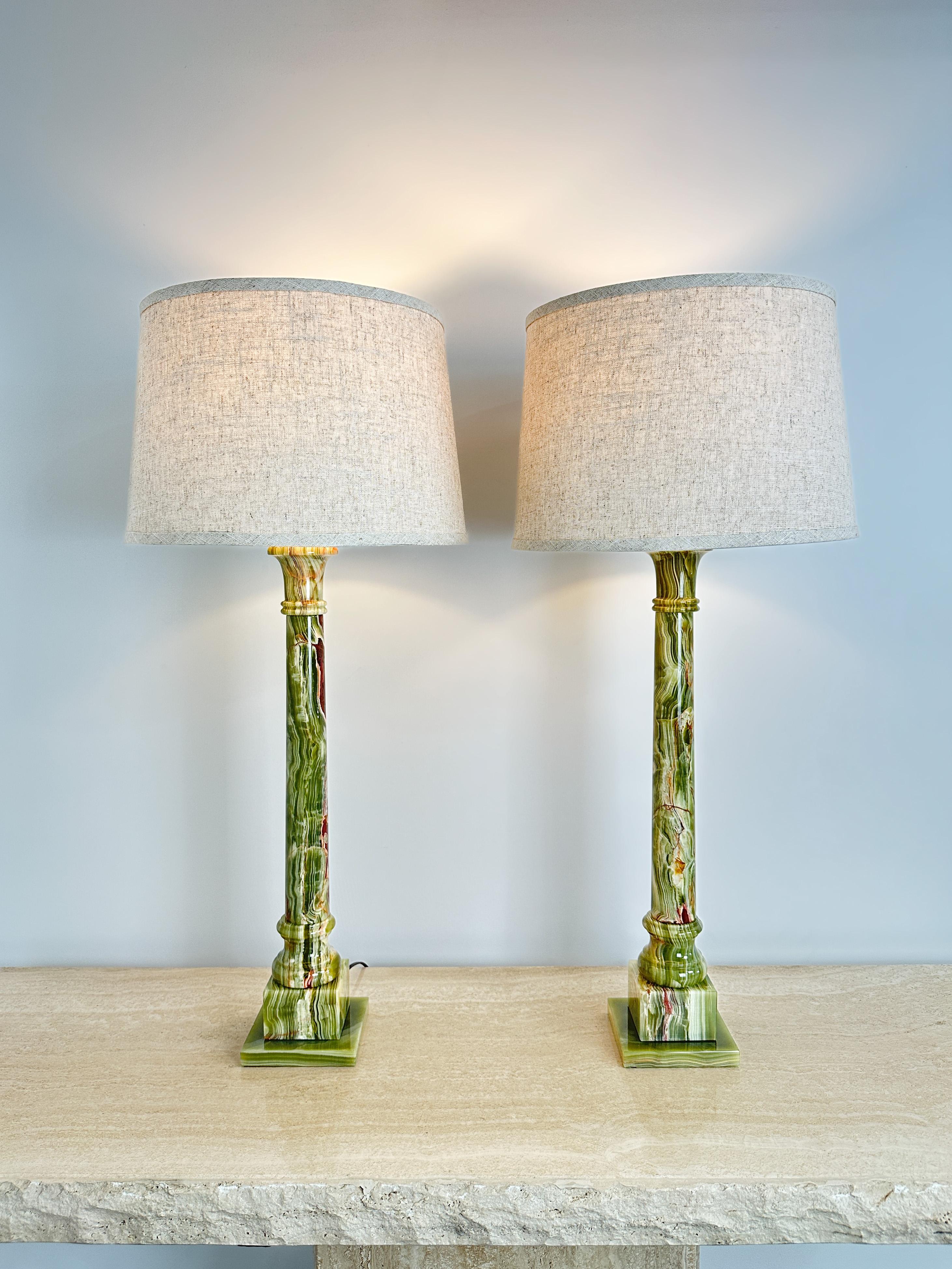 Unknown 1950s Green Onyx Table Lamps, French Design