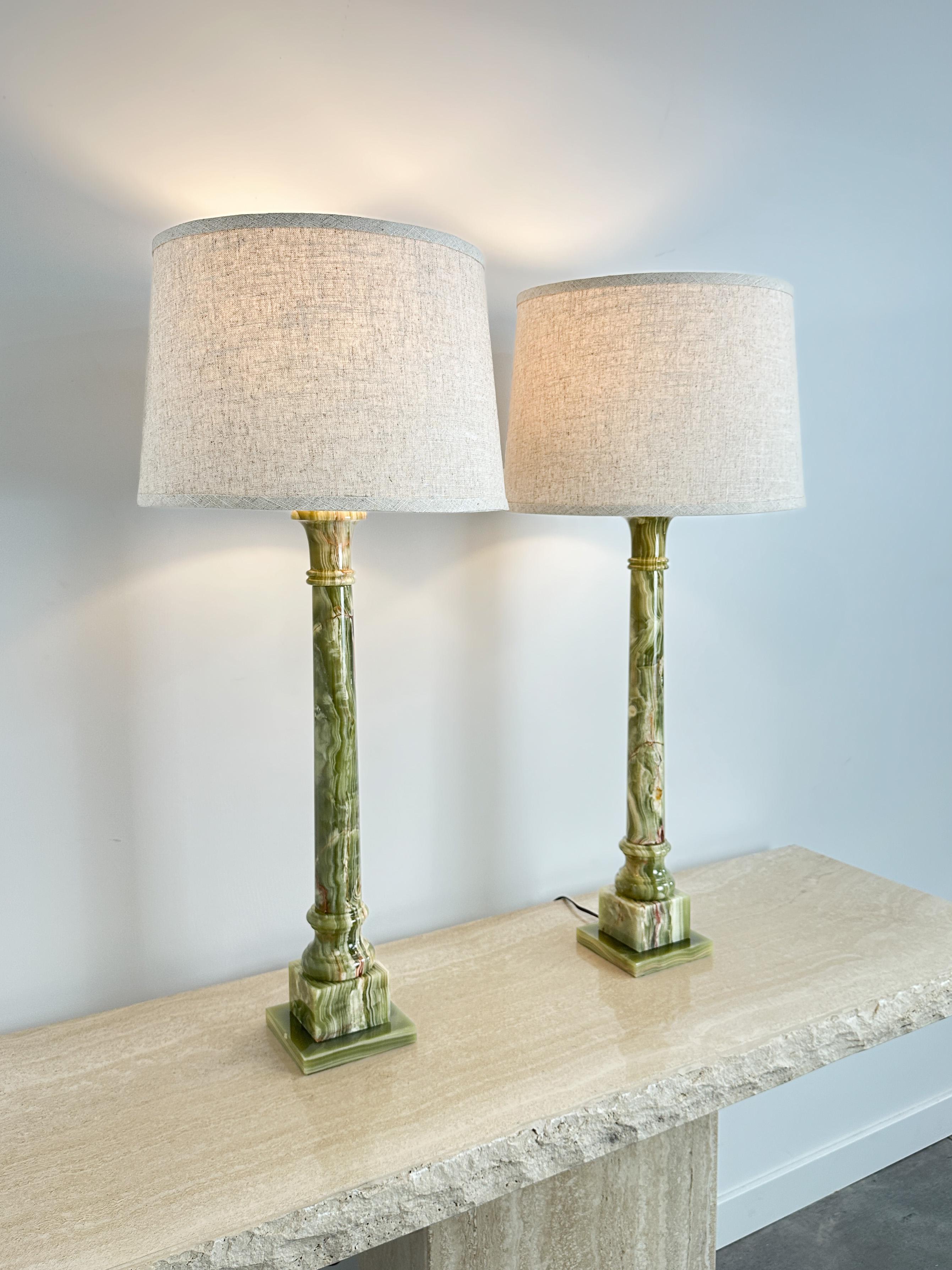 1950s Green Onyx Table Lamps, French Design In Good Condition In Tempe, AZ