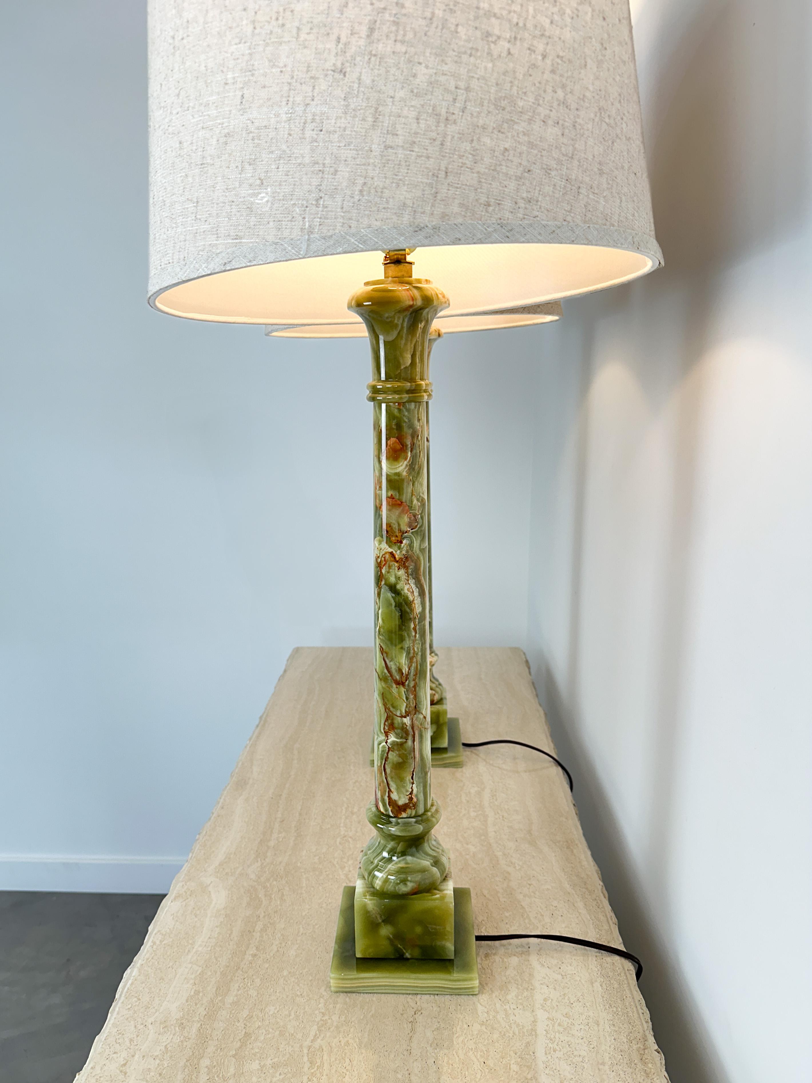 20th Century 1950s Green Onyx Table Lamps, French Design