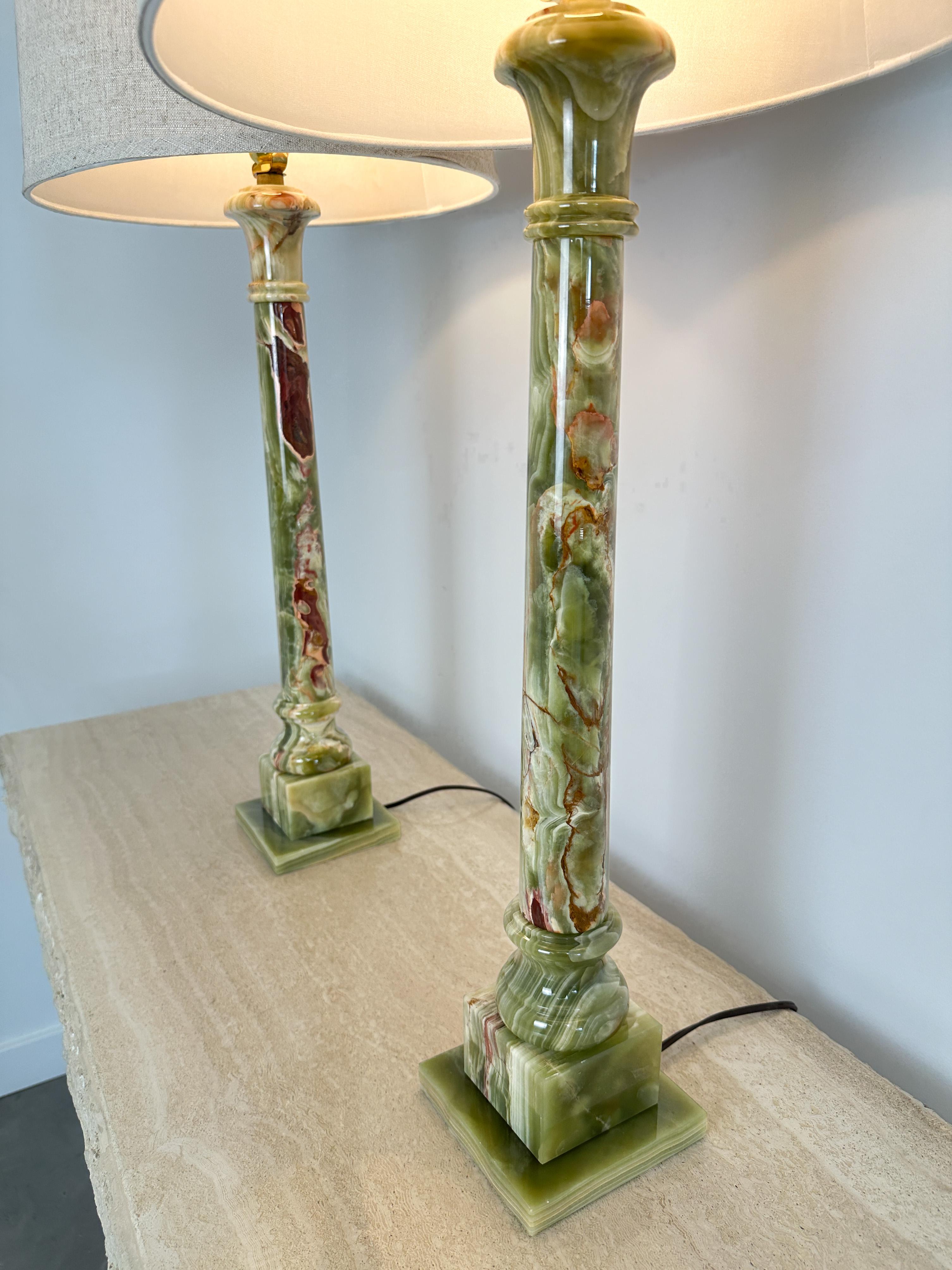 1950s Green Onyx Table Lamps, French Design 1