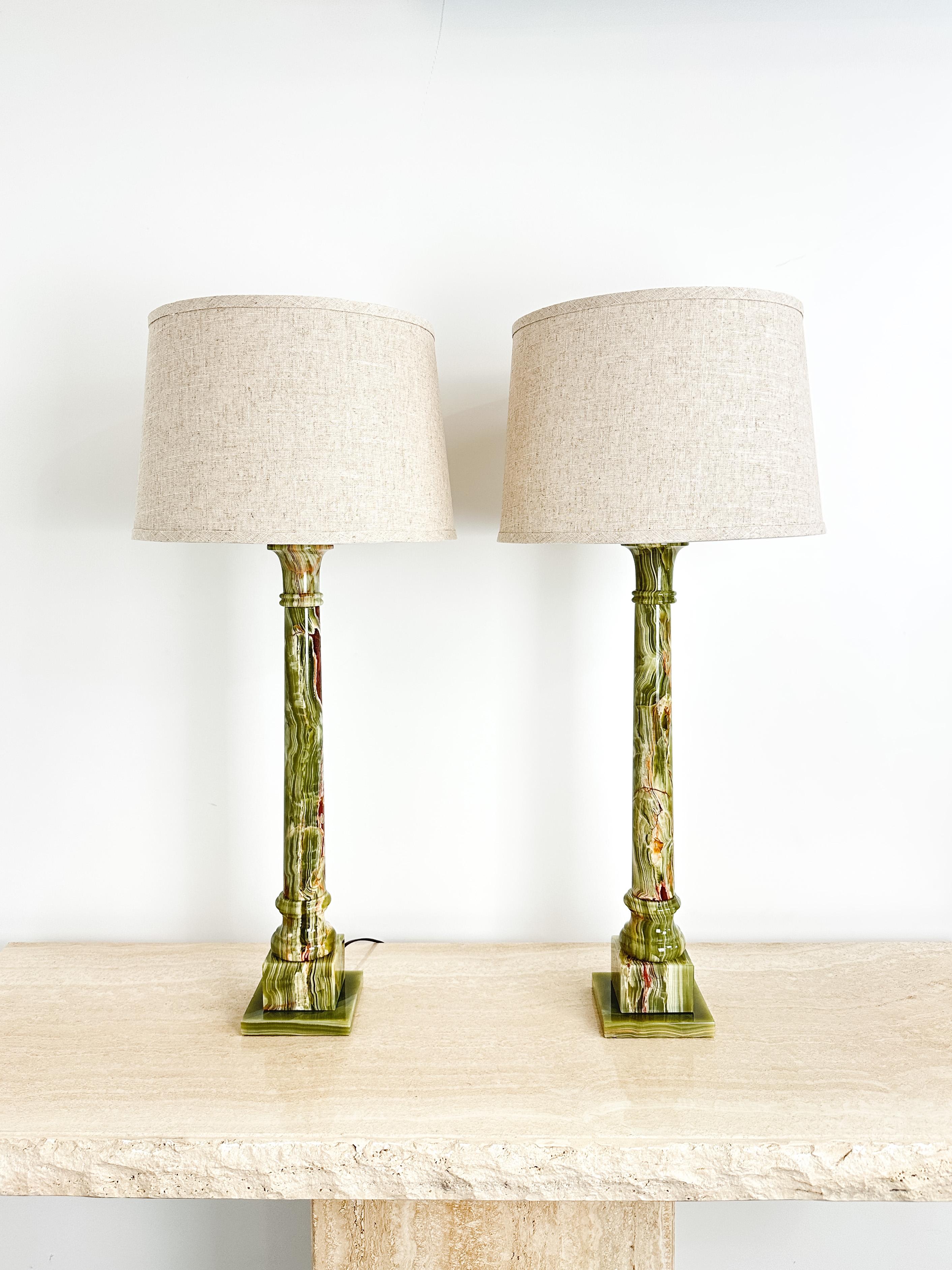 1950s Green Onyx Table Lamps, French Design 2
