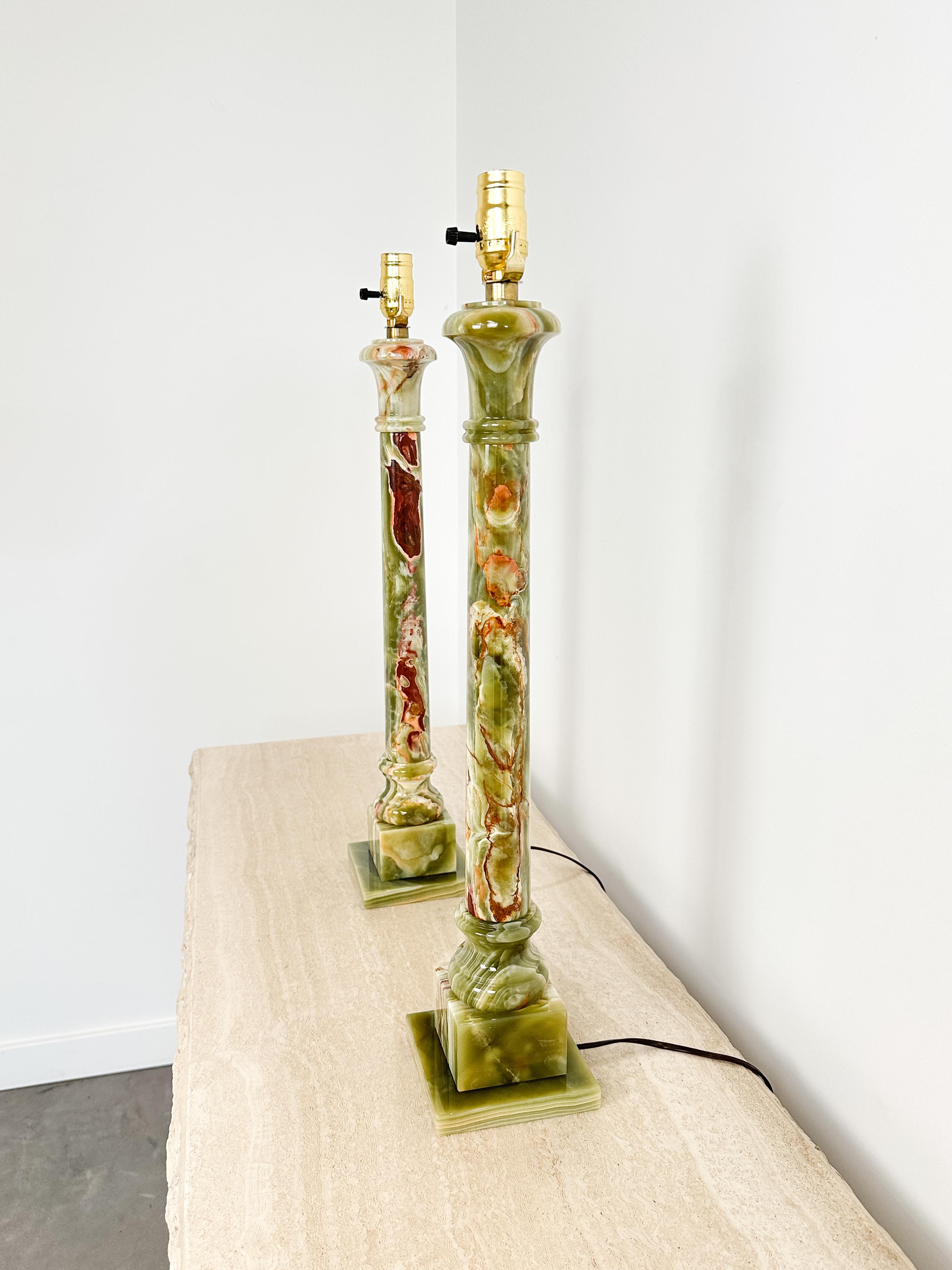 1950s Green Onyx Table Lamps, French Design 3