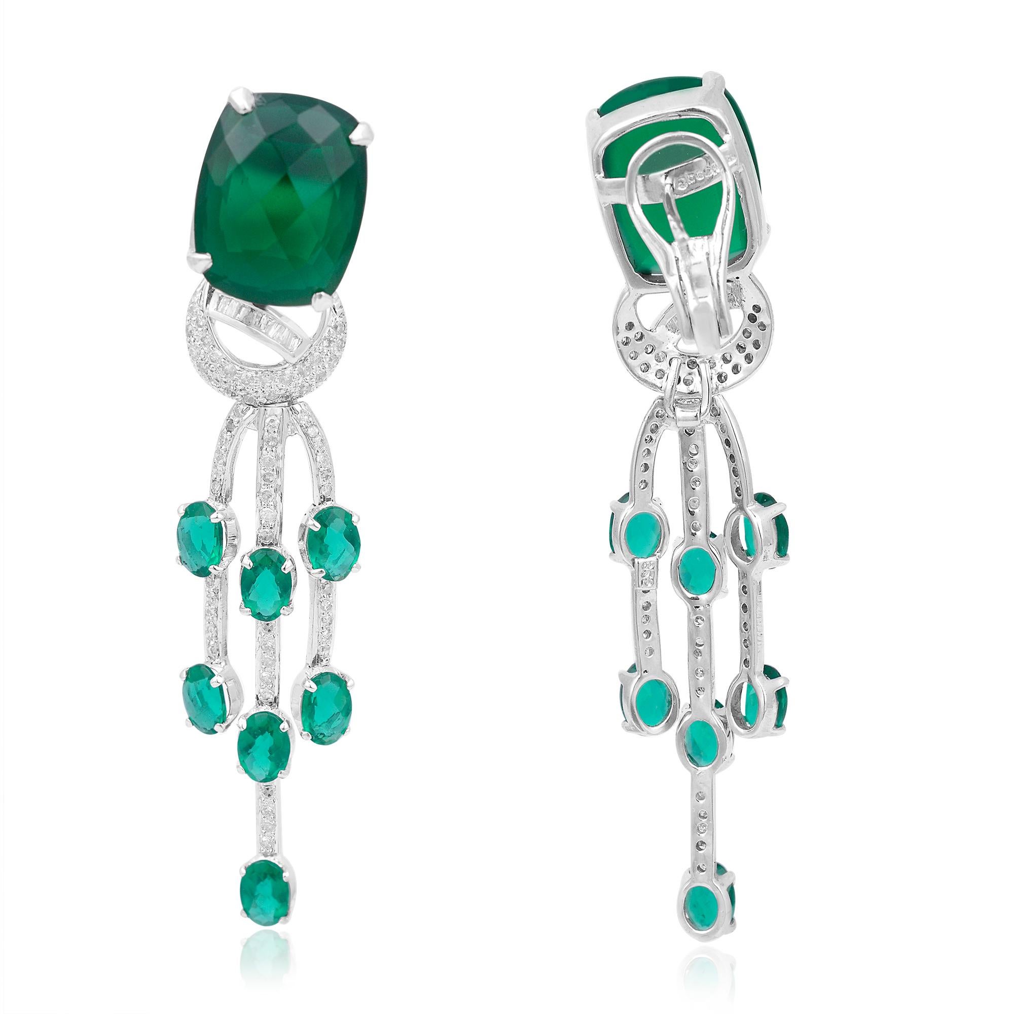 Green Onyx Dangle Earrings Diamond Pave 18 Karat Gold Pendant Layered Necklace For Sale 2