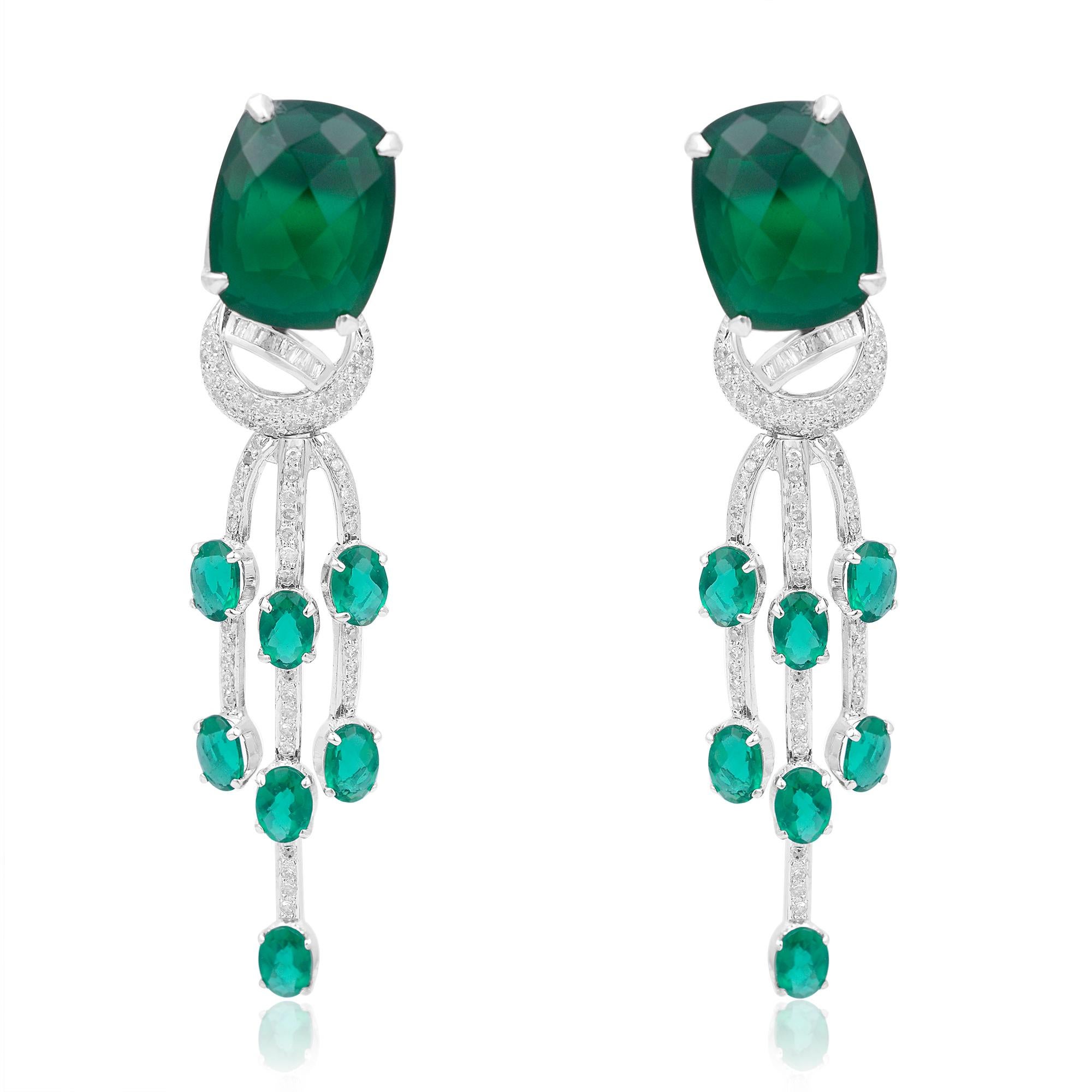 Green Onyx Dangle Earrings Diamond Pave 18 Karat Gold Pendant Layered Necklace For Sale 1