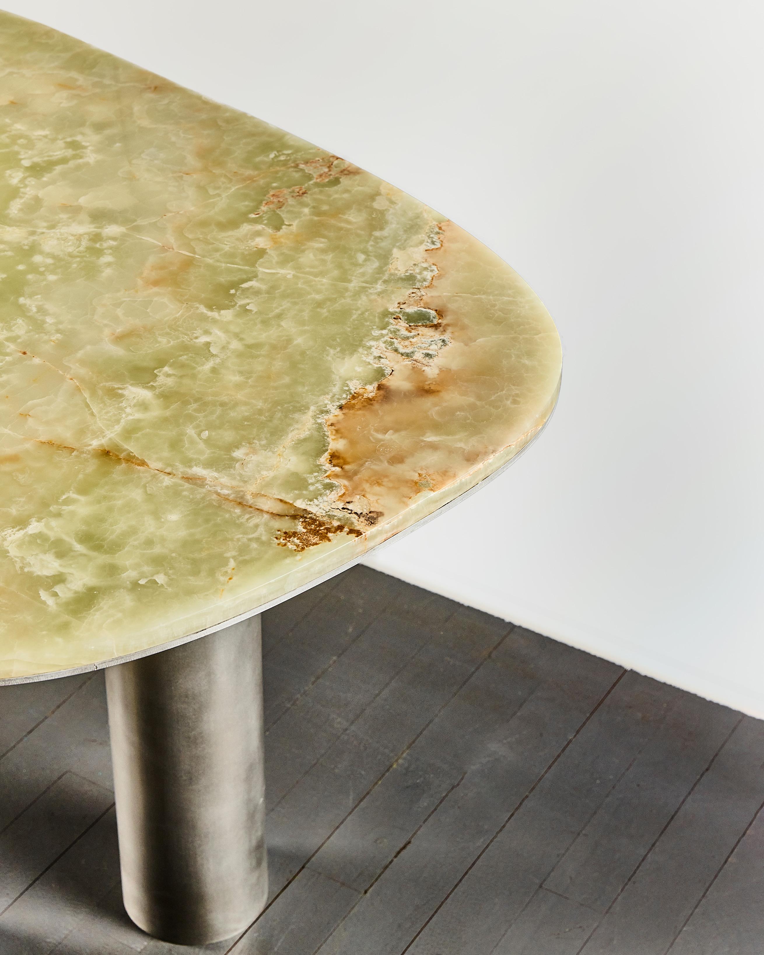 Modern Green Onyx Desk with Brushed Aluminum or Brass Base For Sale