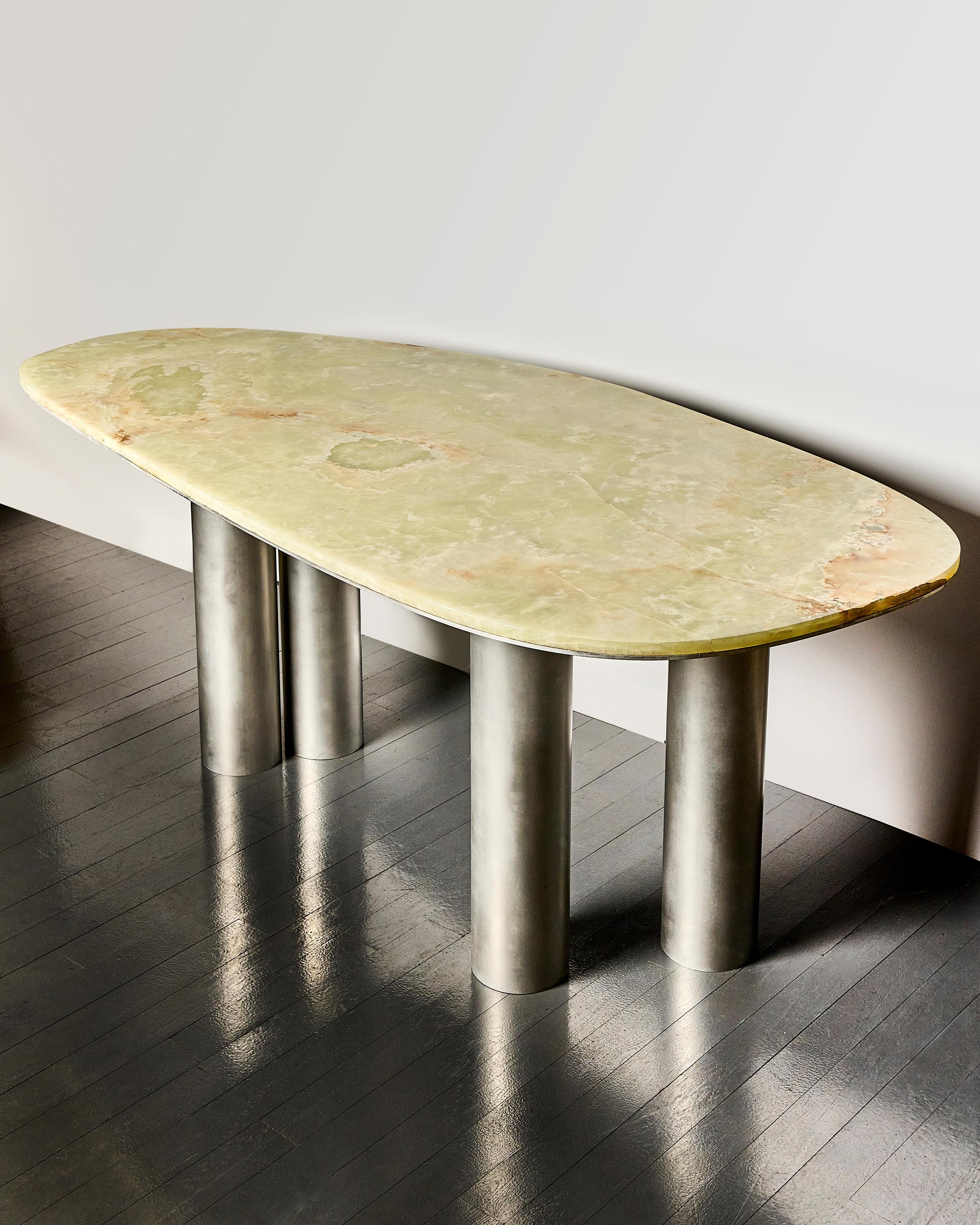 American Green Onyx Desk with Brushed Aluminum or Brass Base For Sale