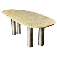 Green Onyx Desk with Brushed Aluminum or Brass Base