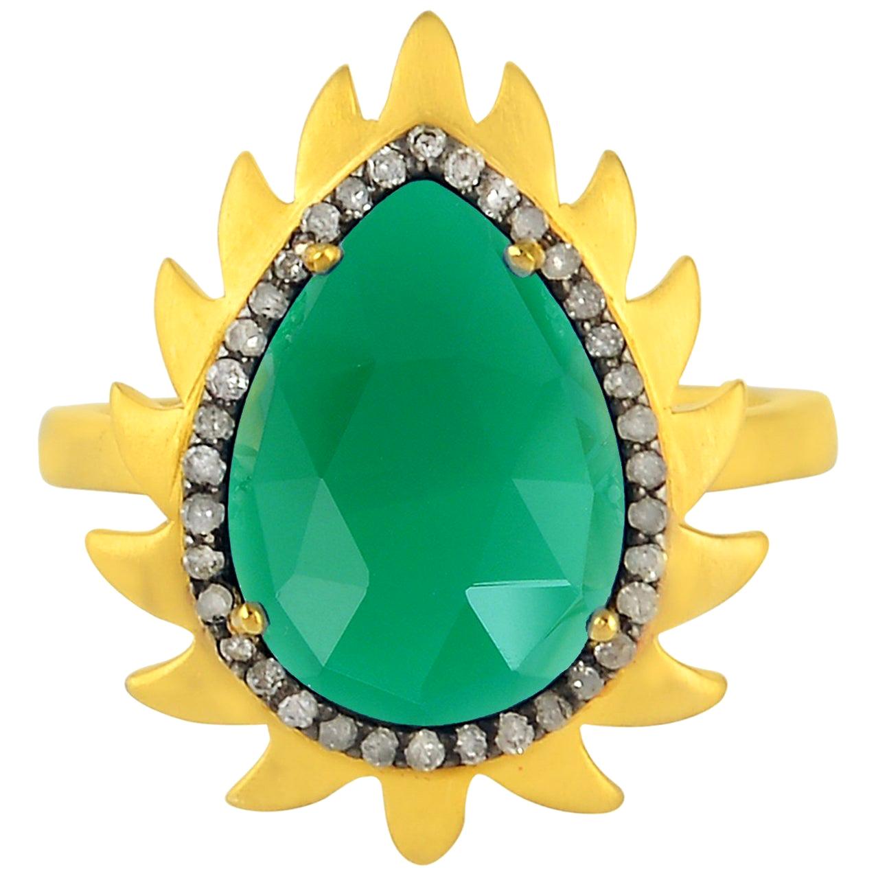 For Sale:  Green Onyx Diamond Meghna Jewels Flame Ring