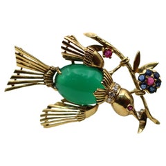 Green Onyx Dove Brooch