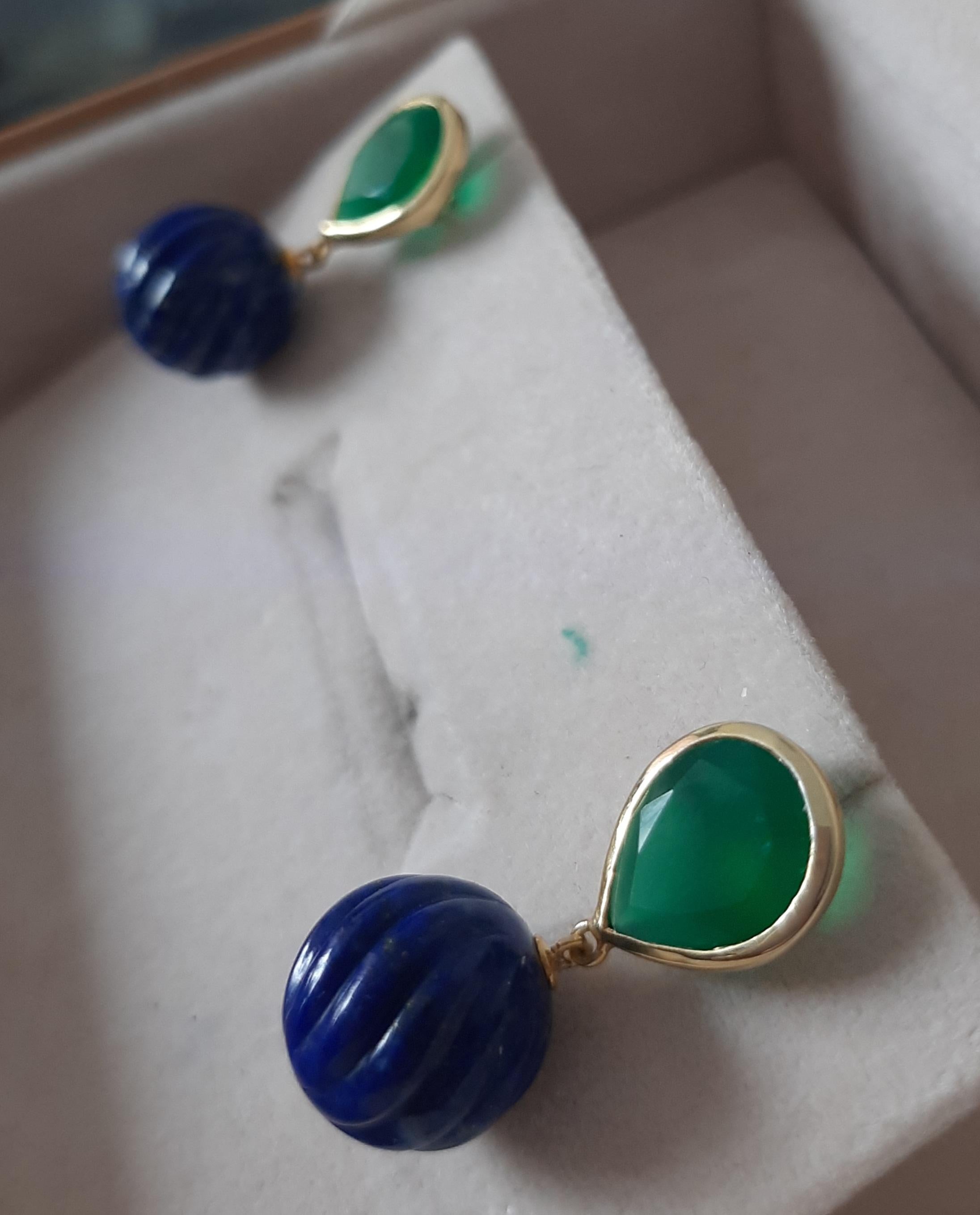 Onix verde facetado en forma de pera tallado Cuentas de lapislázuli Oro amarillo macizo 14k en Nuevo estado para la venta en Bangkok, TH