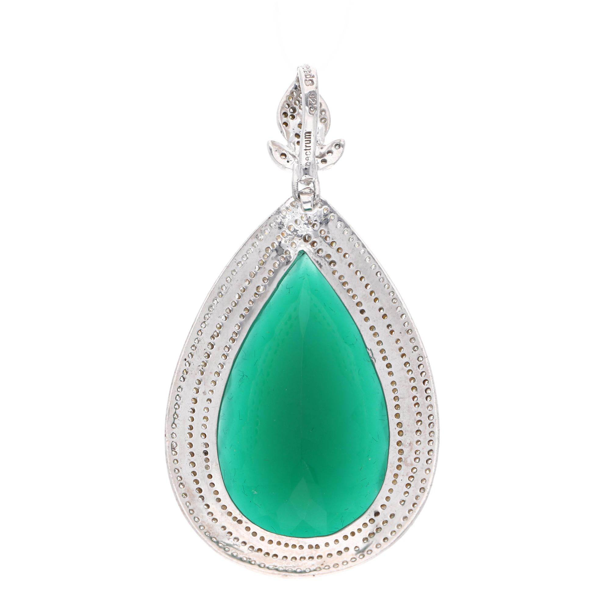 Green Onyx Gemstone Earrings Ring Pendant Set Silver Diamond Handmade Jewelry For Sale 1
