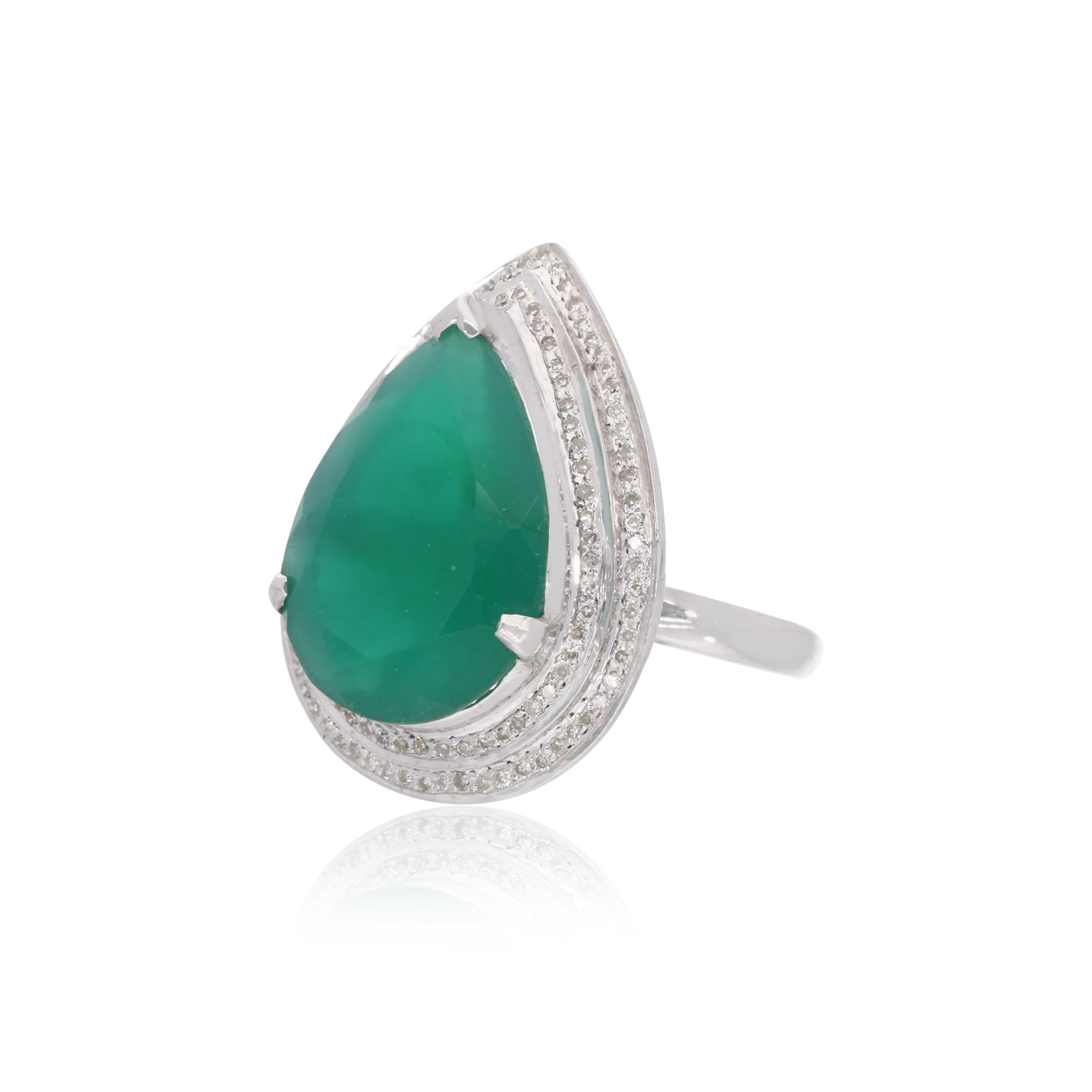 Green Onyx Gemstone Earrings Ring Pendant Set Silver Diamond Handmade Jewelry For Sale 2