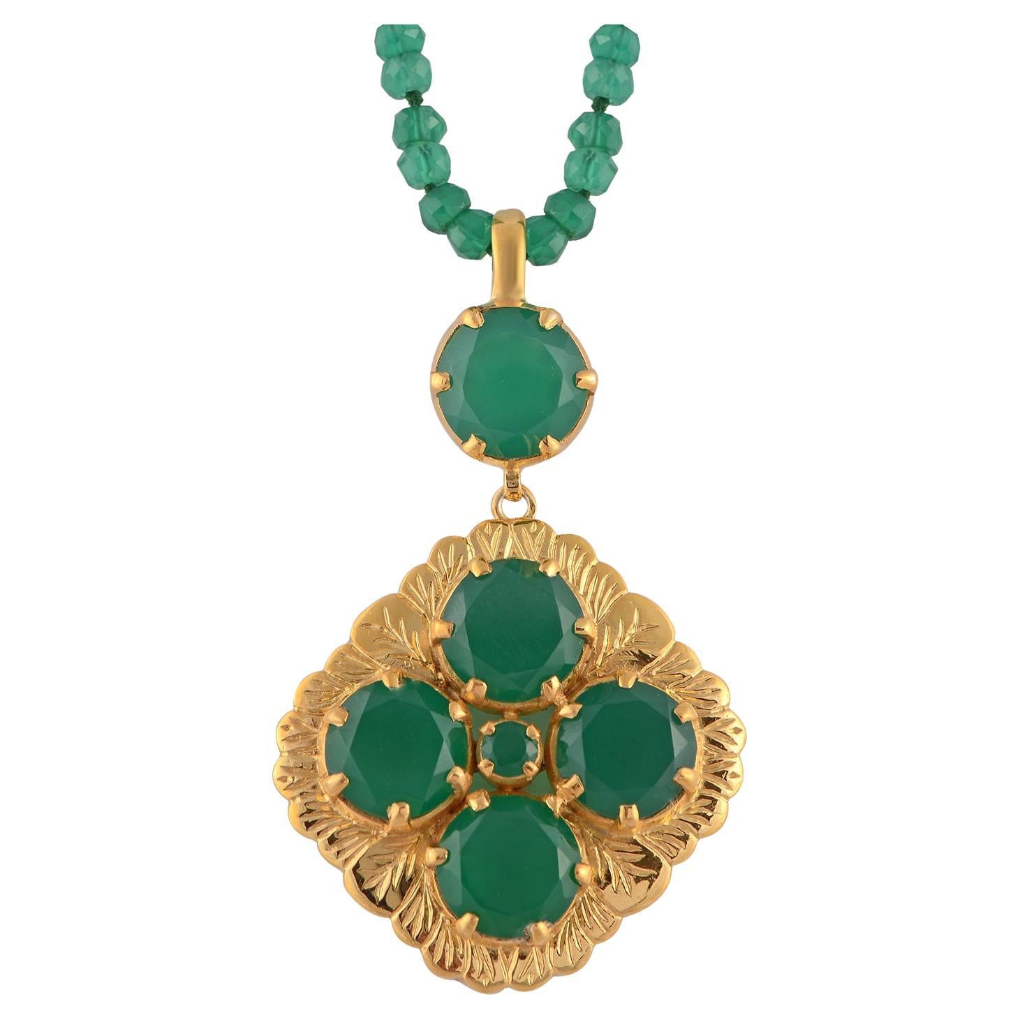Green Onyx Gold Plate Pendant For Sale