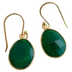 Green Onyx Gold Plated Sterling Silver Drop Dangle Earrings