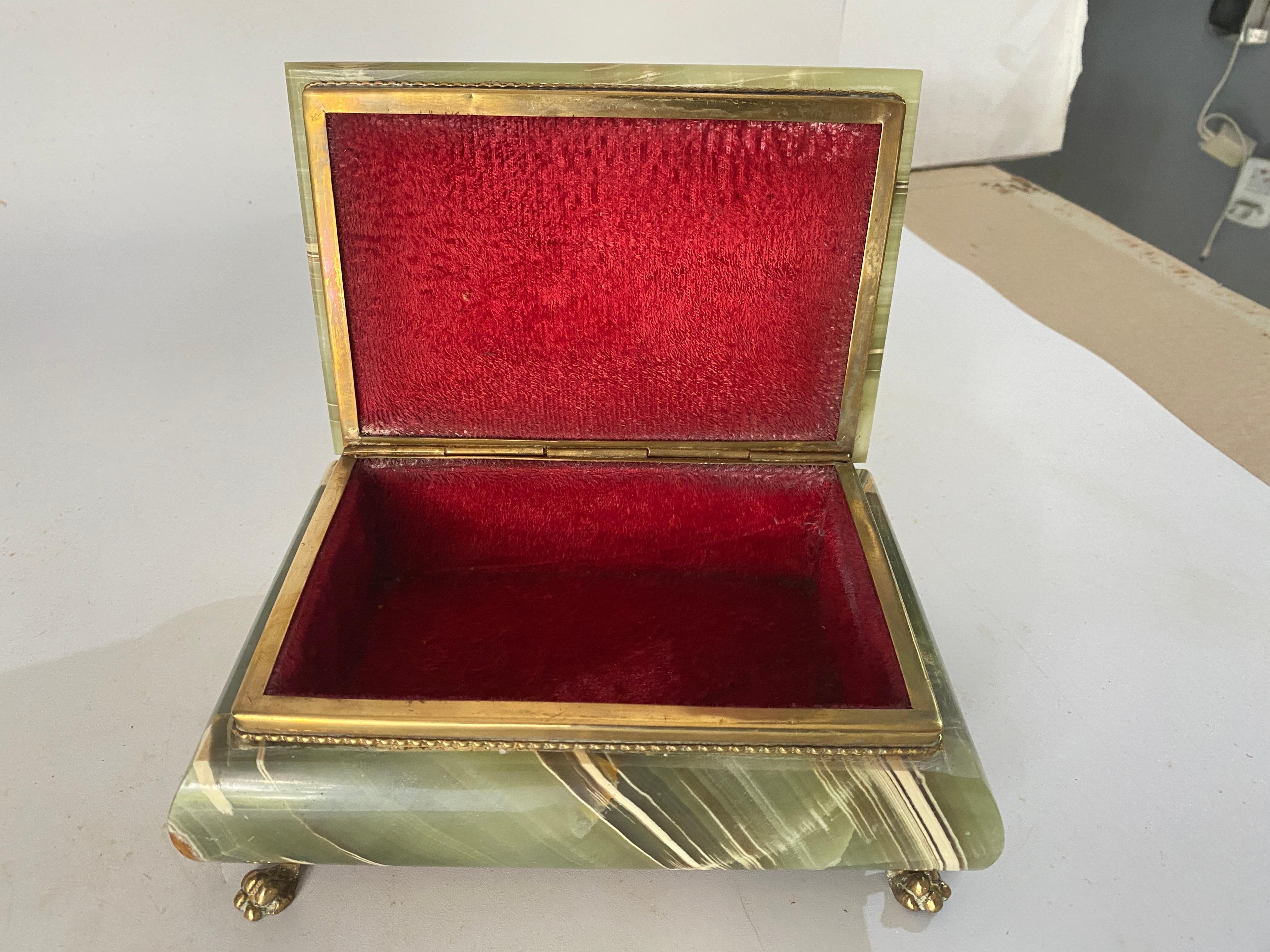  Green Onyx Marble and Brass Jewelry Display Box, Italy 1950 For Sale 6