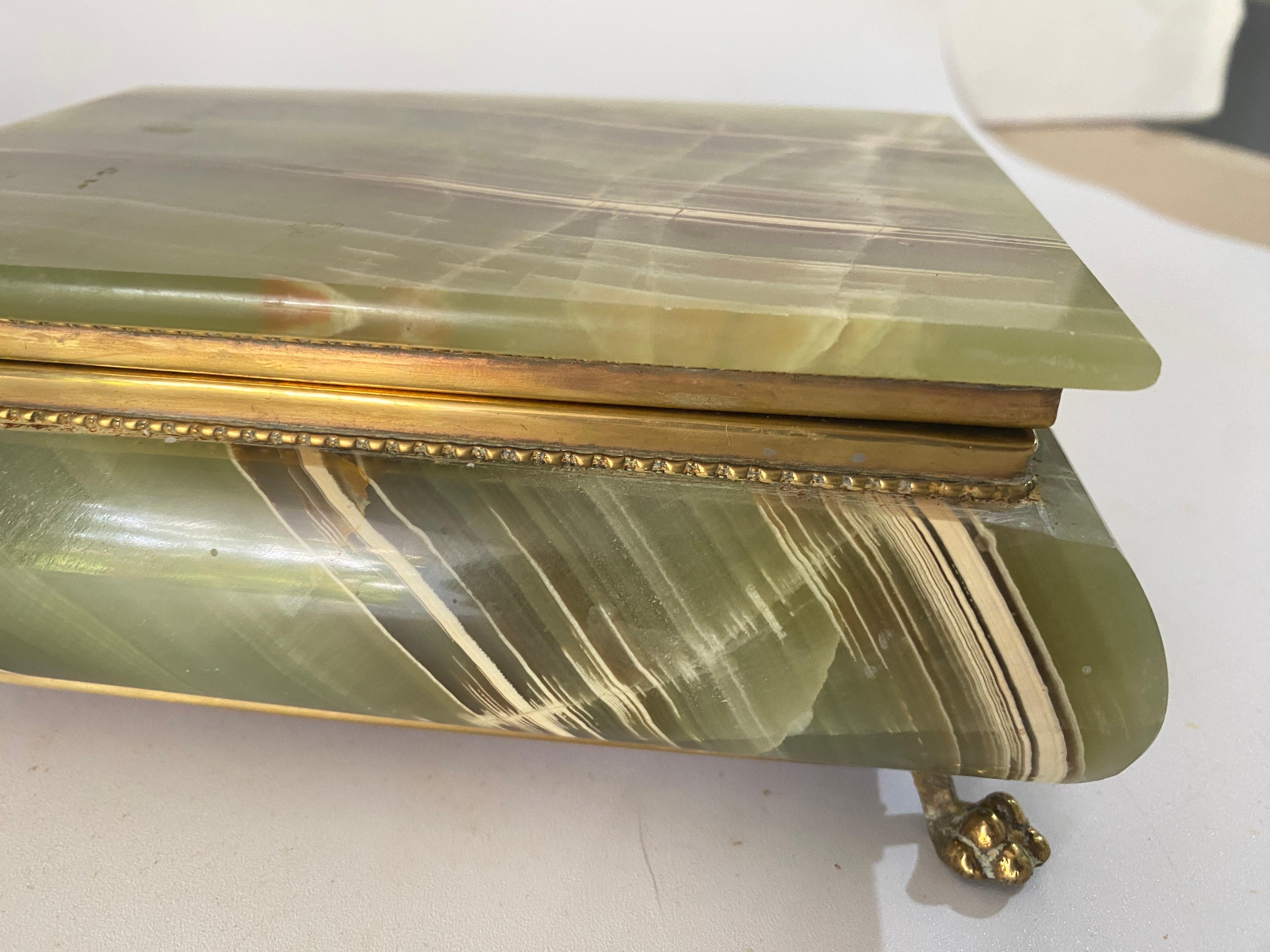  Green Onyx Marble and Brass Jewelry Display Box, Italy 1950 For Sale 6
